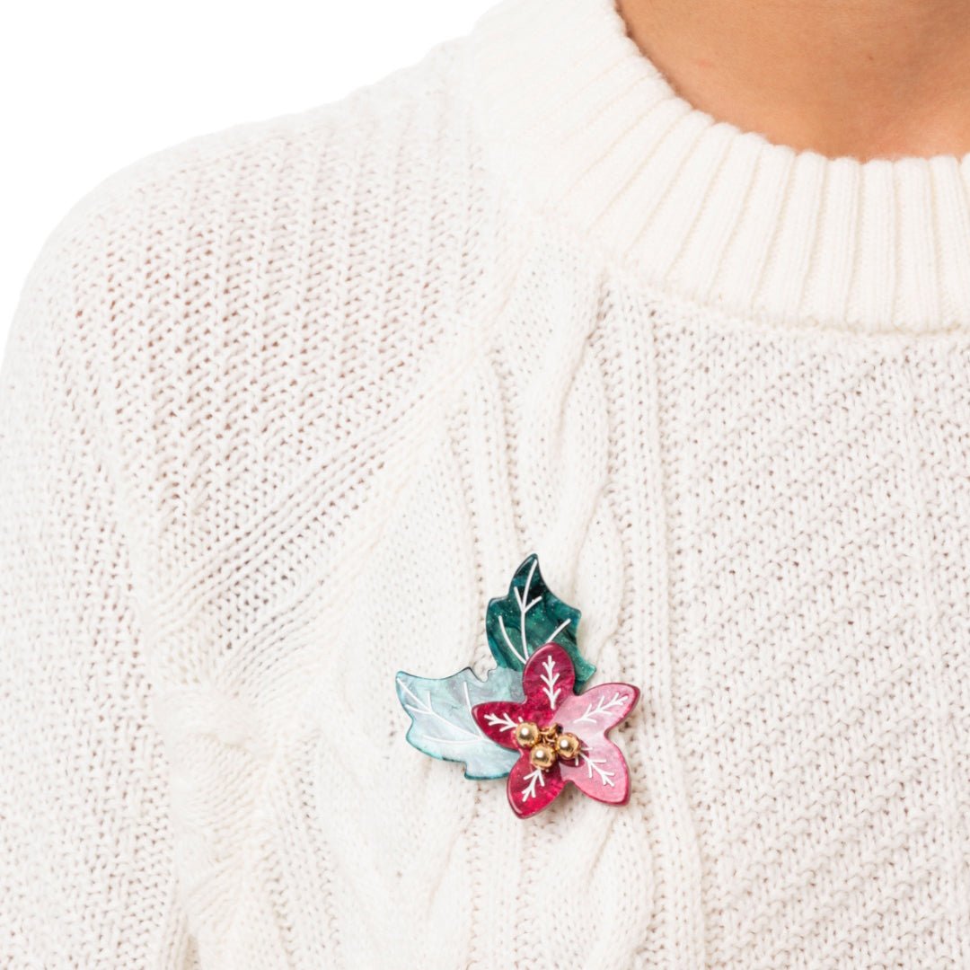 Spilla con base in metallo, design a fiore di natale in acrilico - Mya Accessories