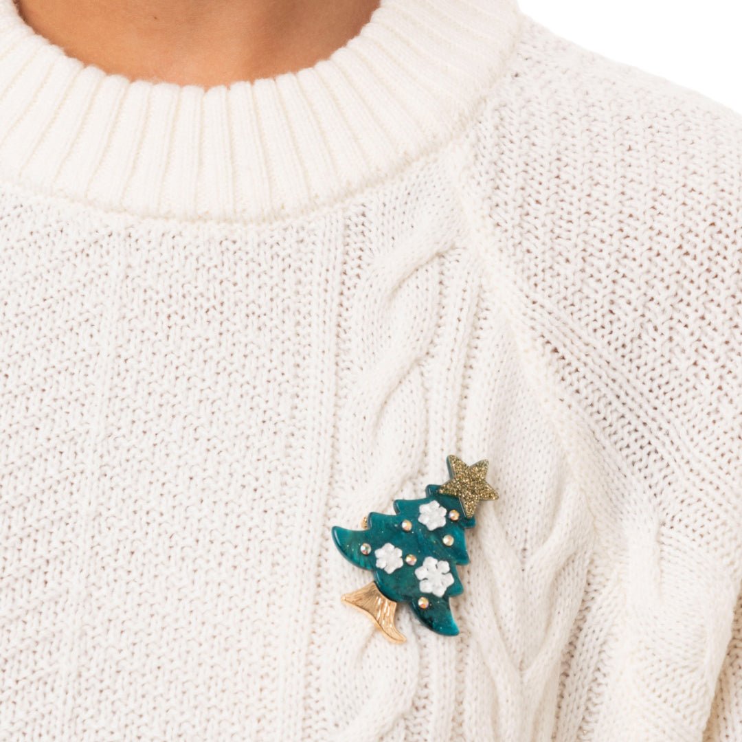 Spilla con base in metallo, design ad albero di natale in acrilico - Mya Accessories