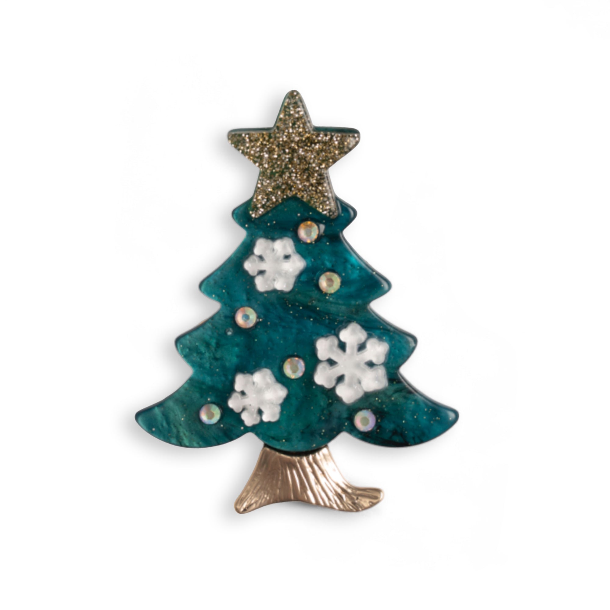 Spilla con base in metallo, design ad albero di natale in acrilico - Mya Accessories