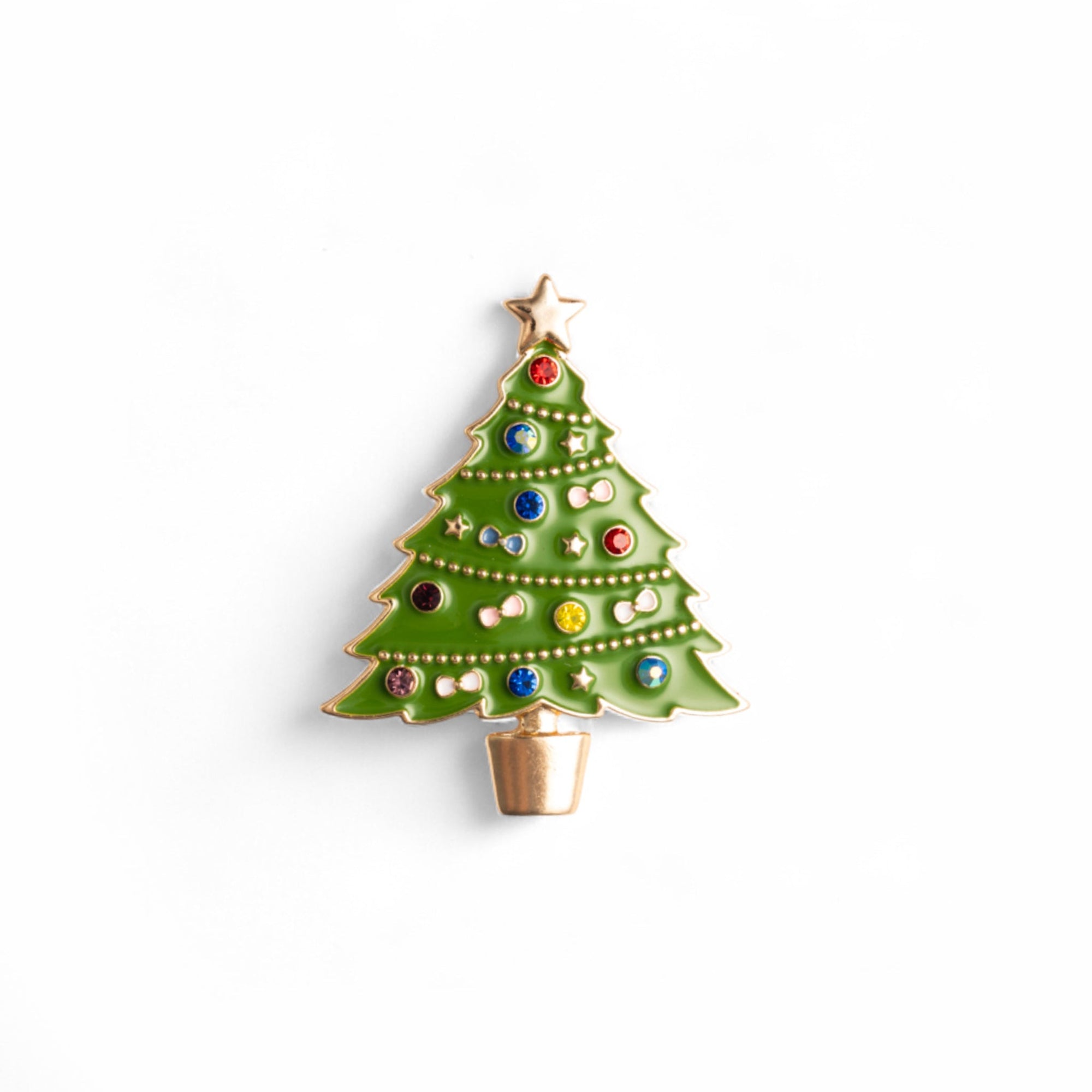 Spilla in metallo a forma di albero tono verde con pietre in vetro - Mya Accessories