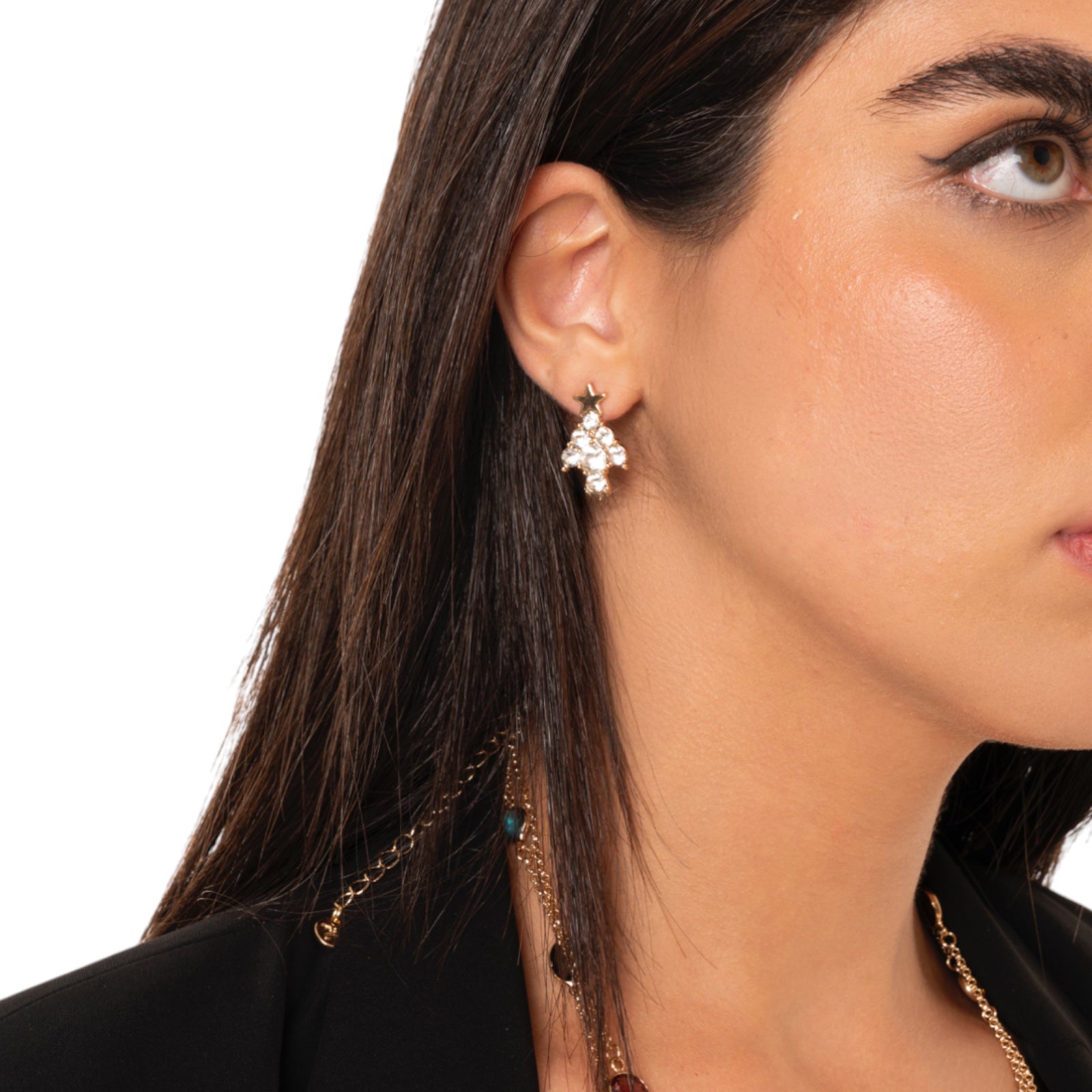 Orecchini in metallo con design ad albero di natale con pietre in vetro crystal - Mya Accessories