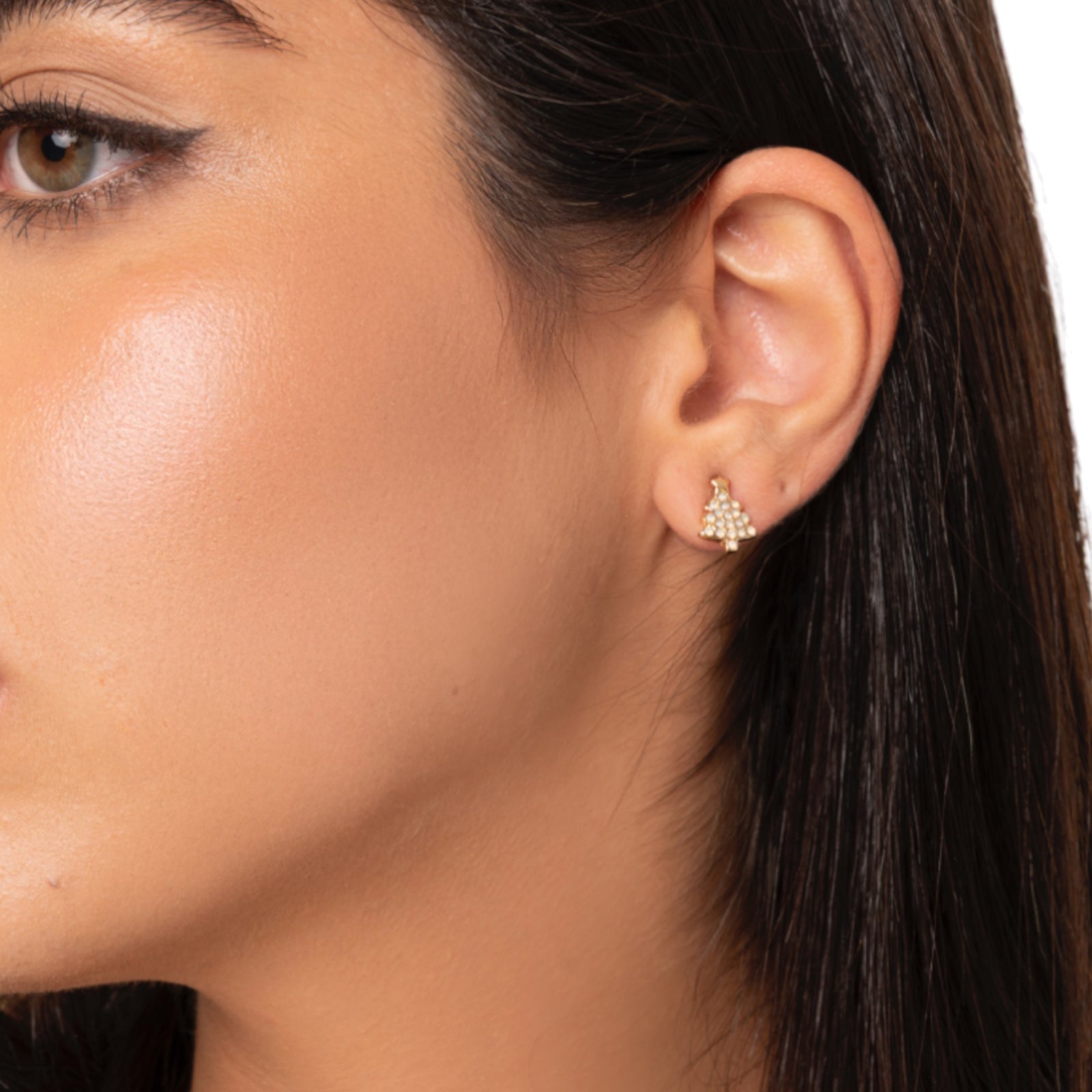 Orecchini piccoli in metallo con design ad albero di natale con pietre in vetro crystal - Mya Accessories