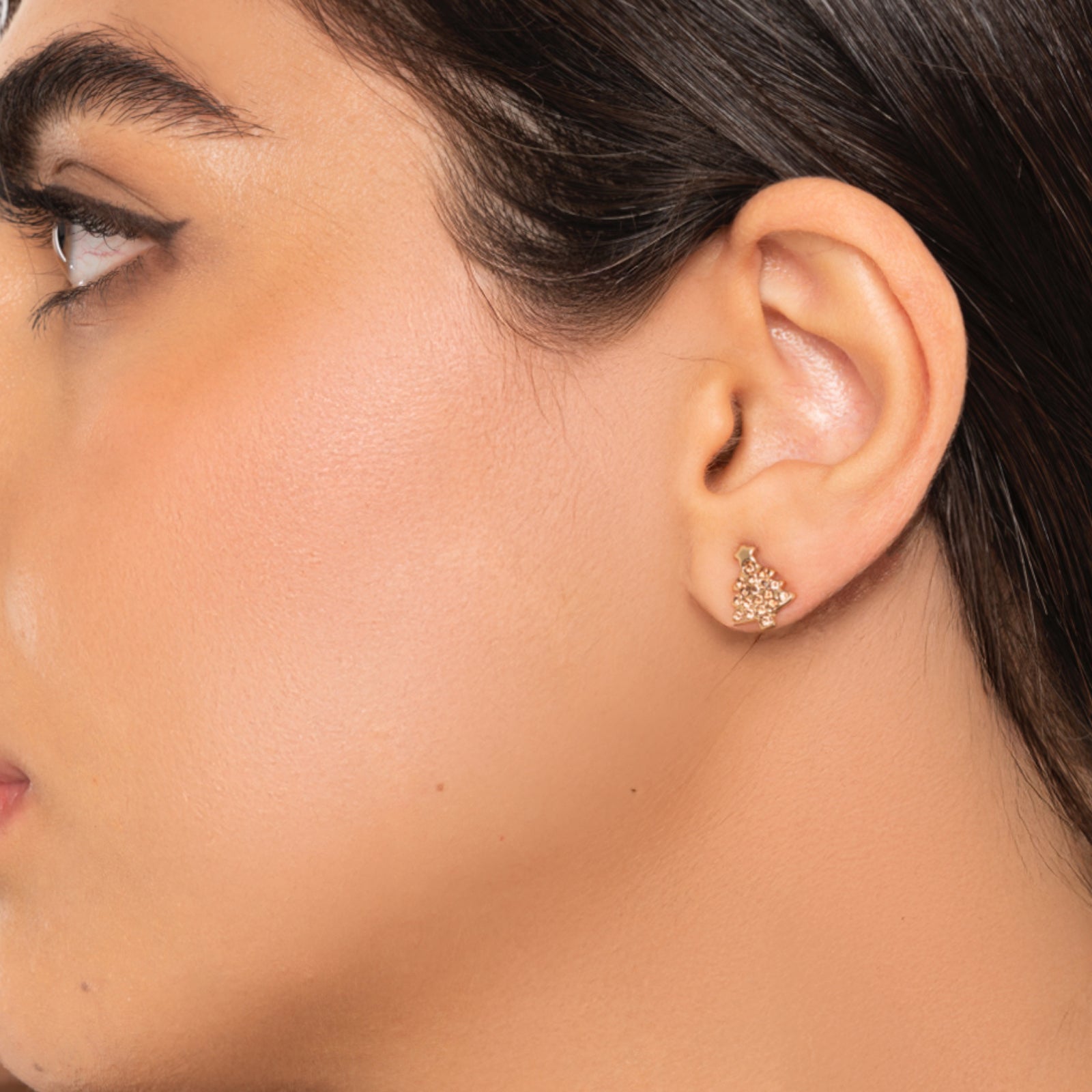 Orecchini piccoli in metallo con design ad albero di natale con pietre in vetro topazio - Mya Accessories