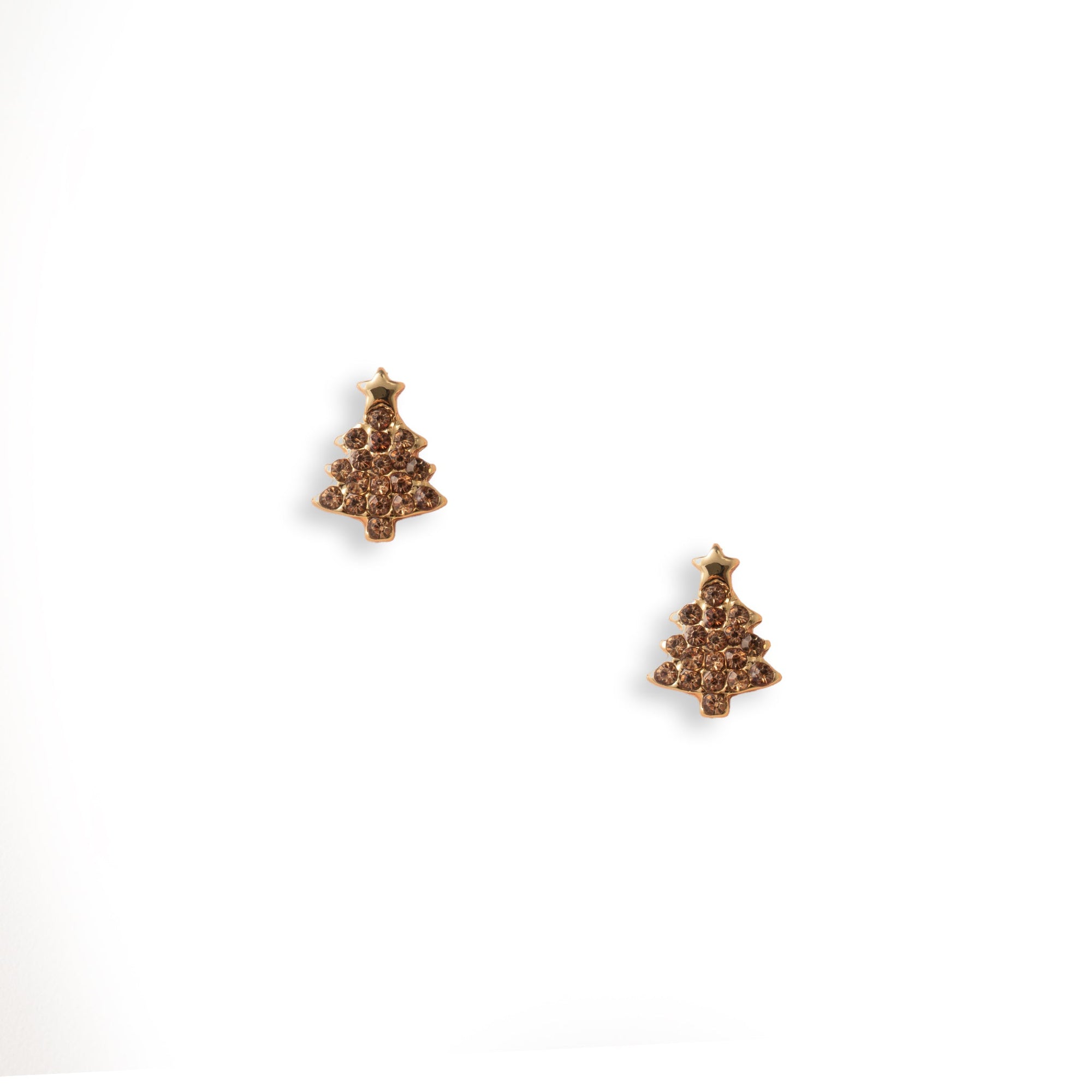Orecchini piccoli in metallo con design ad albero di natale con pietre in vetro topazio - Mya Accessories