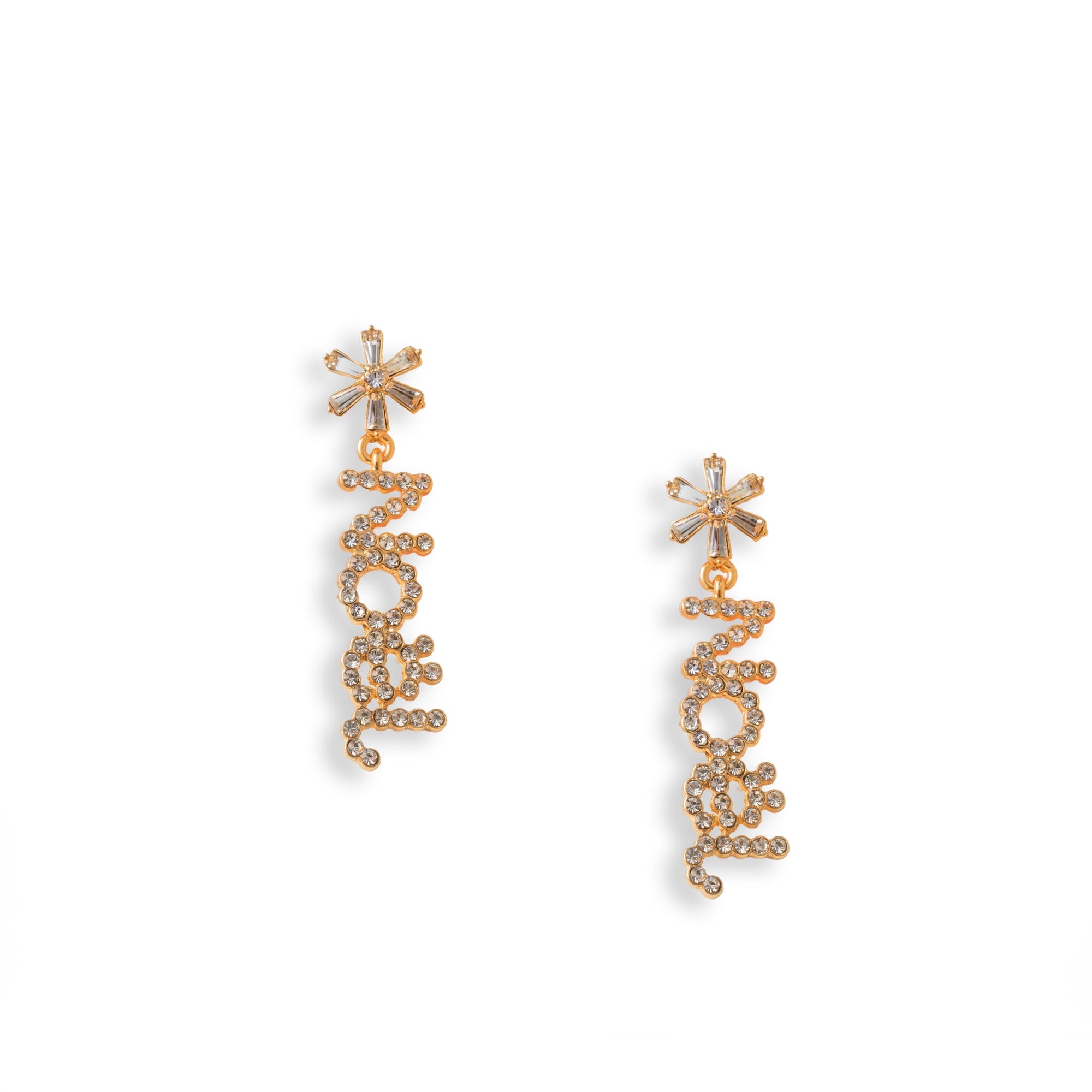Orecchini pendenti con scritta "NOEL" ricoperto di pietre in vetro crystal - Mya Accessories