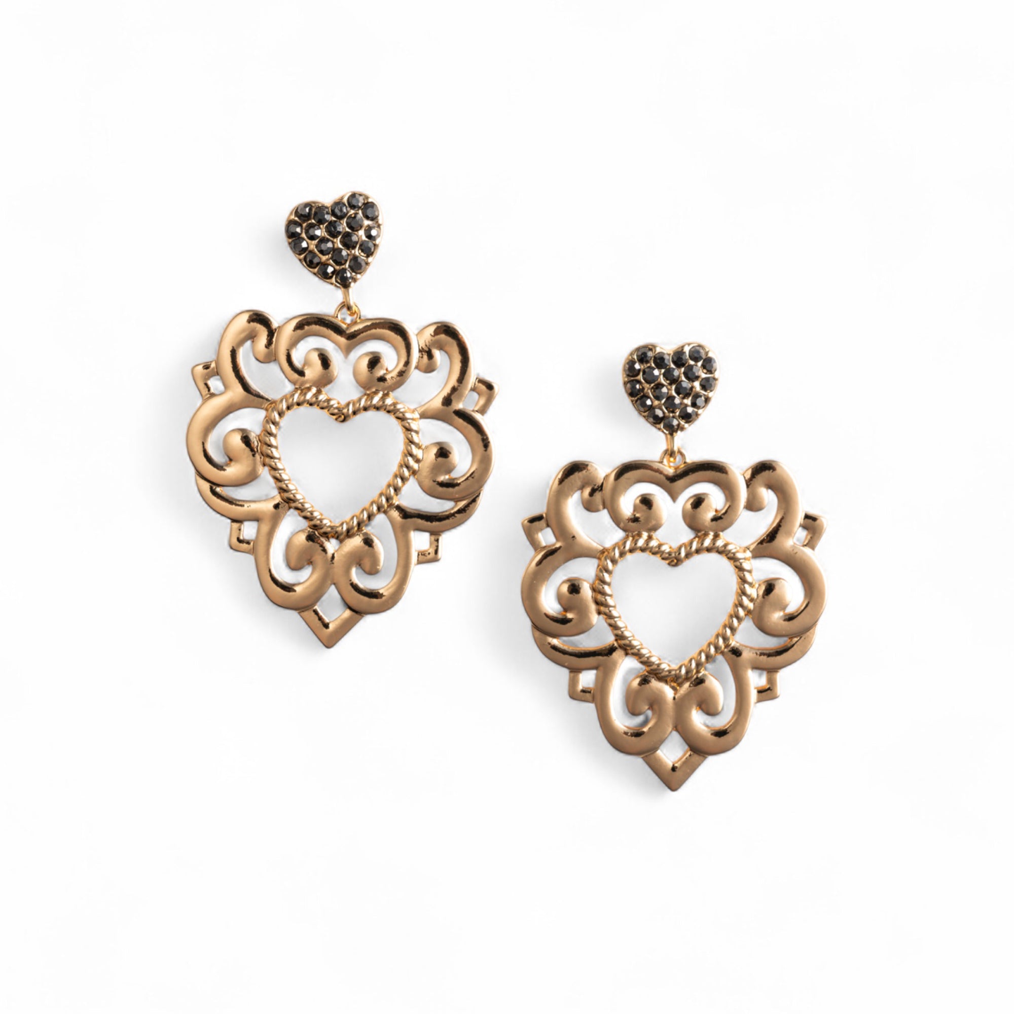 Orecchini pendenti in metallo a forma di cuore traforati - Mya Accessories