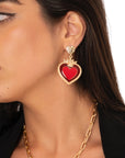 Orecchini pendenti in metallo a forma di cuore smaltato rosso - Mya Accessories