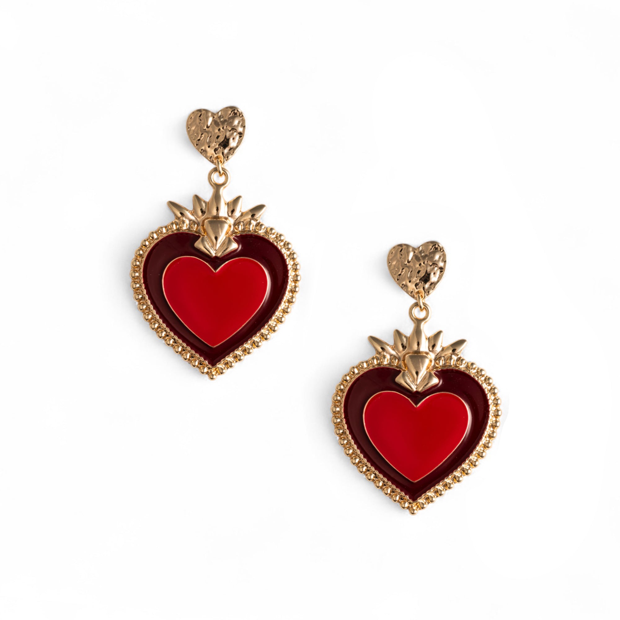 Orecchini pendenti in metallo a forma di cuore smaltato rosso - Mya Accessories