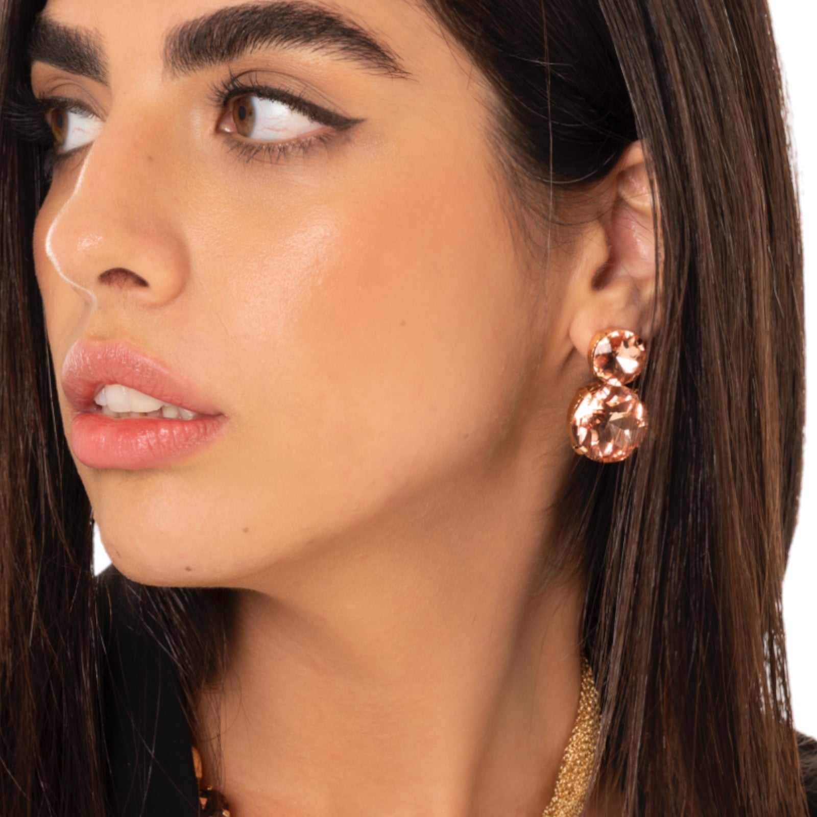 Orecchini pendenti in metallo dal design circolare con pietre in vetro topazio - Mya Accessories