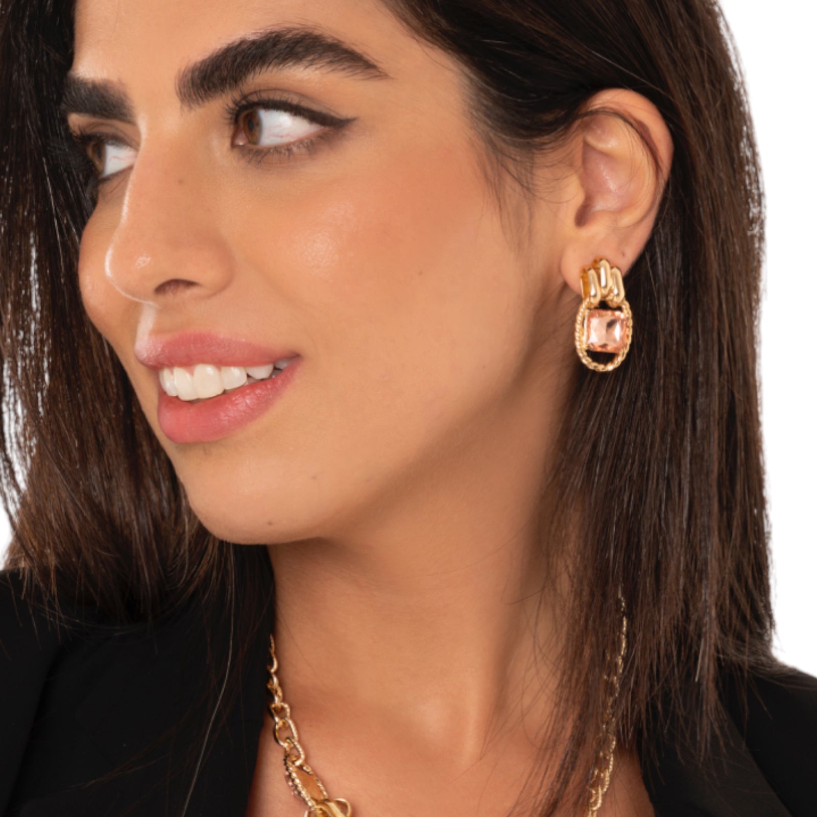 Orecchini pendenti in metallo con pietra in vetro topazio - Mya Accessories