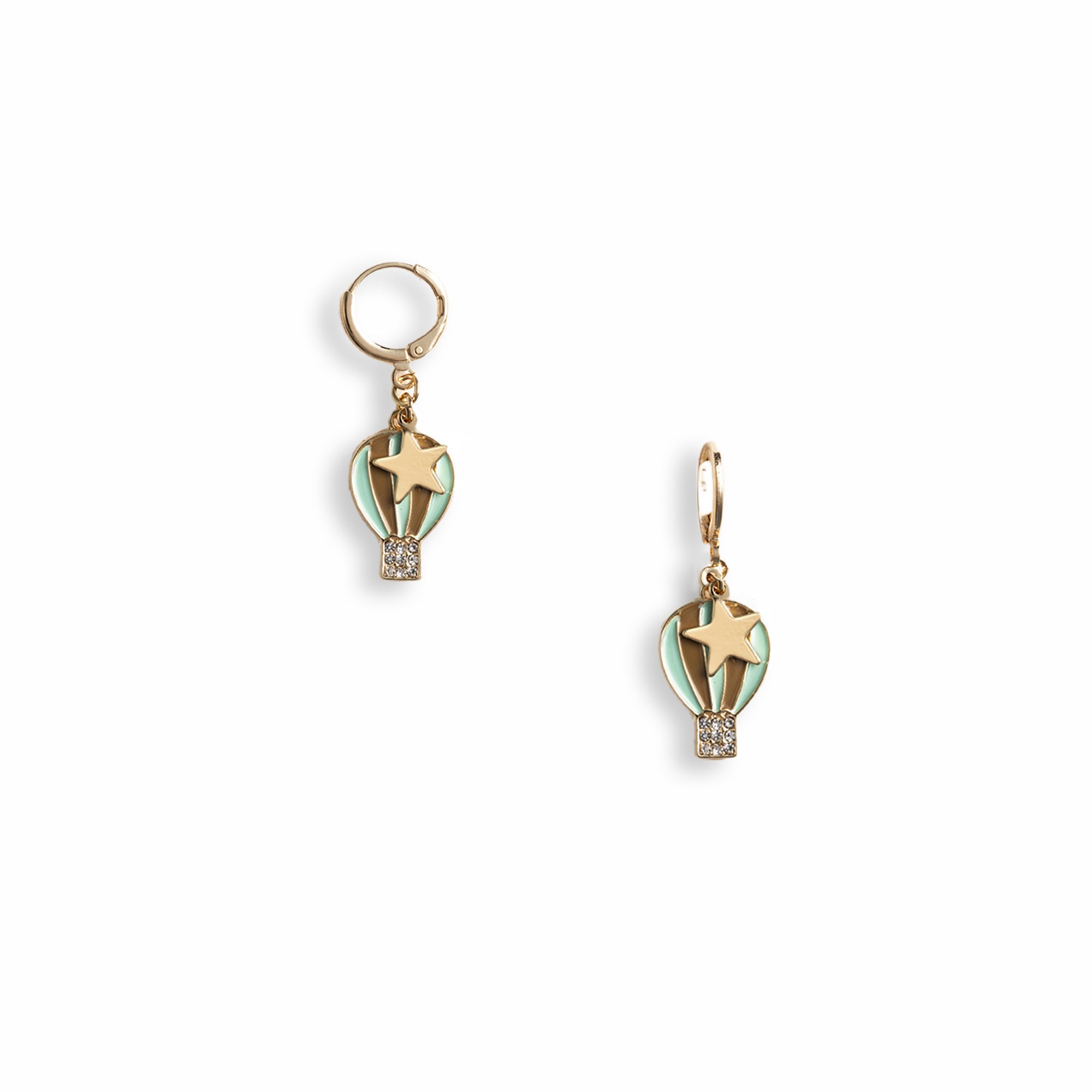 Orecchini a cerchietto con pendente a mongolfiera smaltata tono verde acqua - Mya Accessories