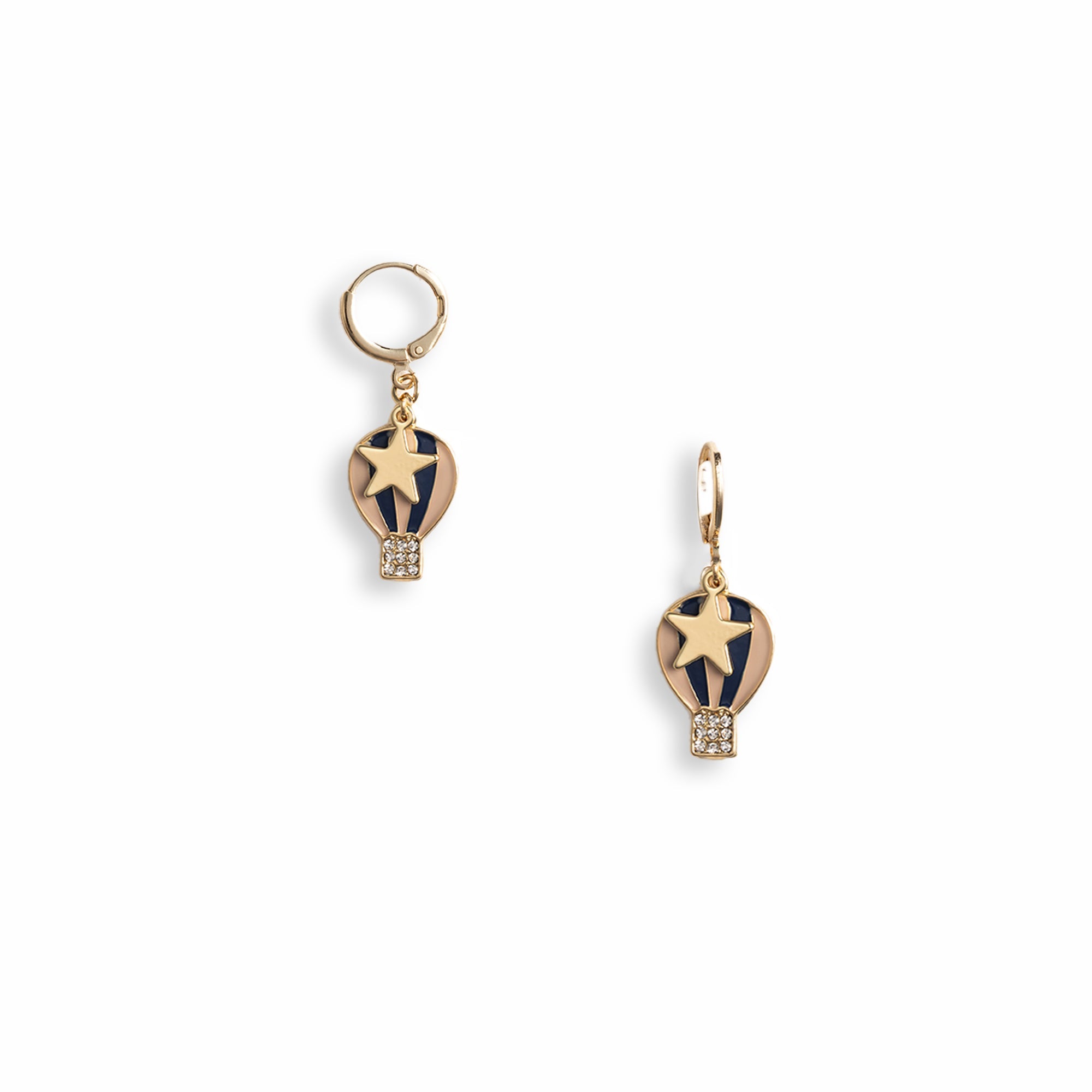 Orecchini a cerchietto con pendente a mongolfiera smaltata tono blu - Mya Accessories