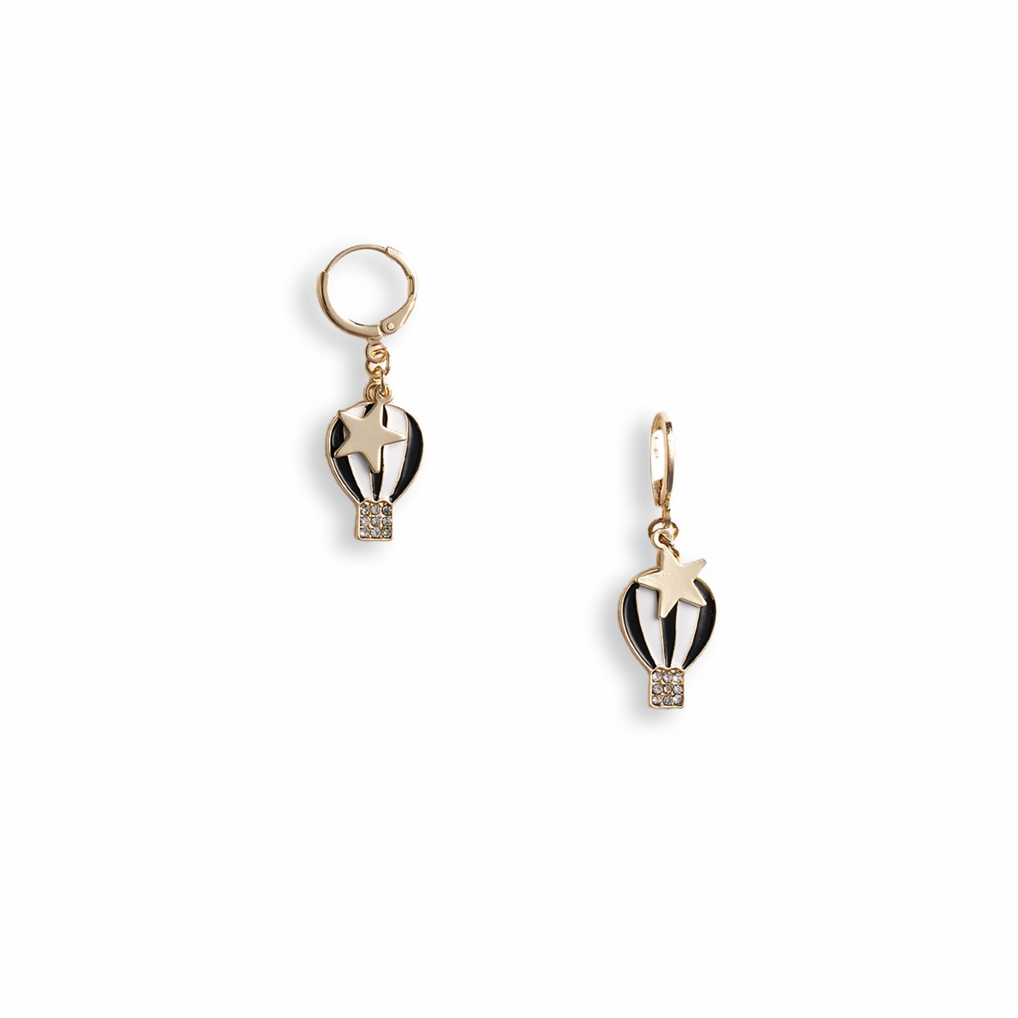 Orecchini a cerchietto con pendente a mongolfiera smaltata bianca e nera - Mya Accessories