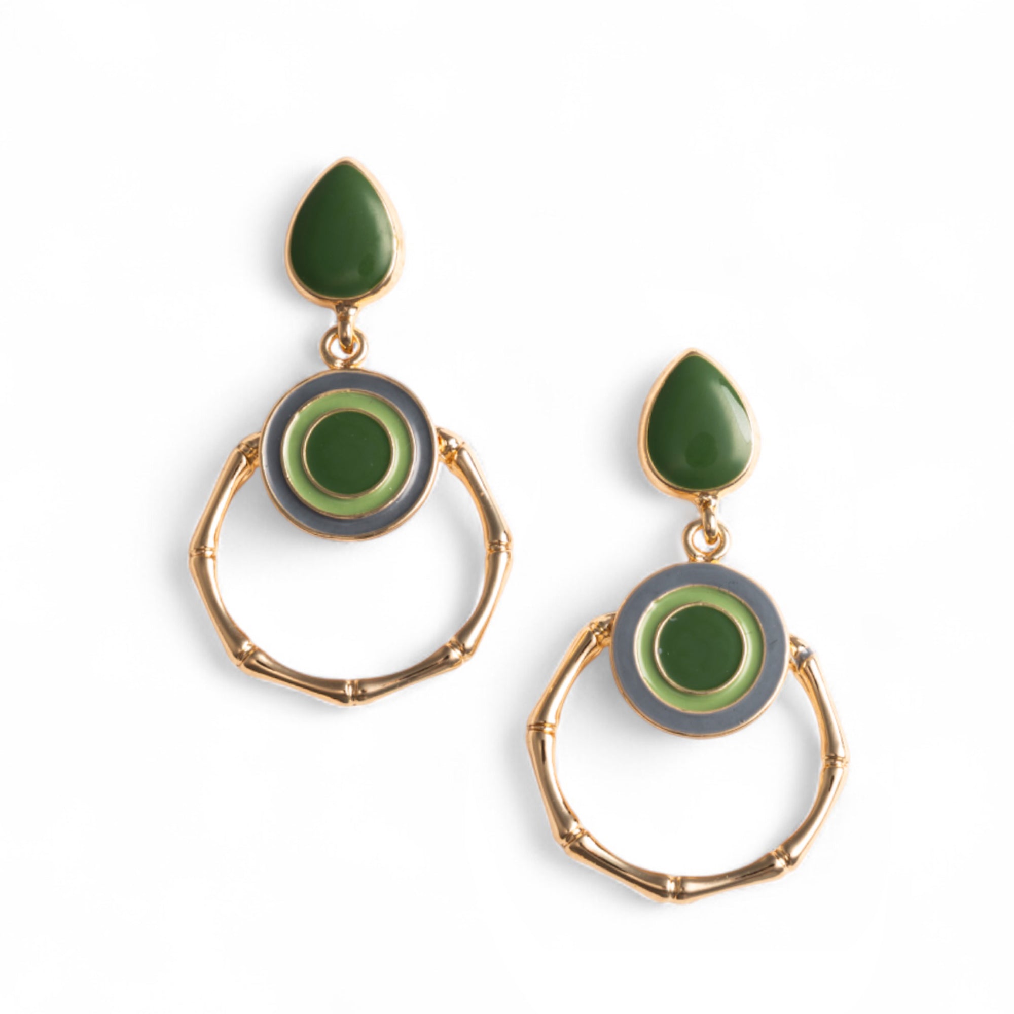 Orecchini pendenti in metallo design occhio greco, smaltati tono verde - Mya Accessories