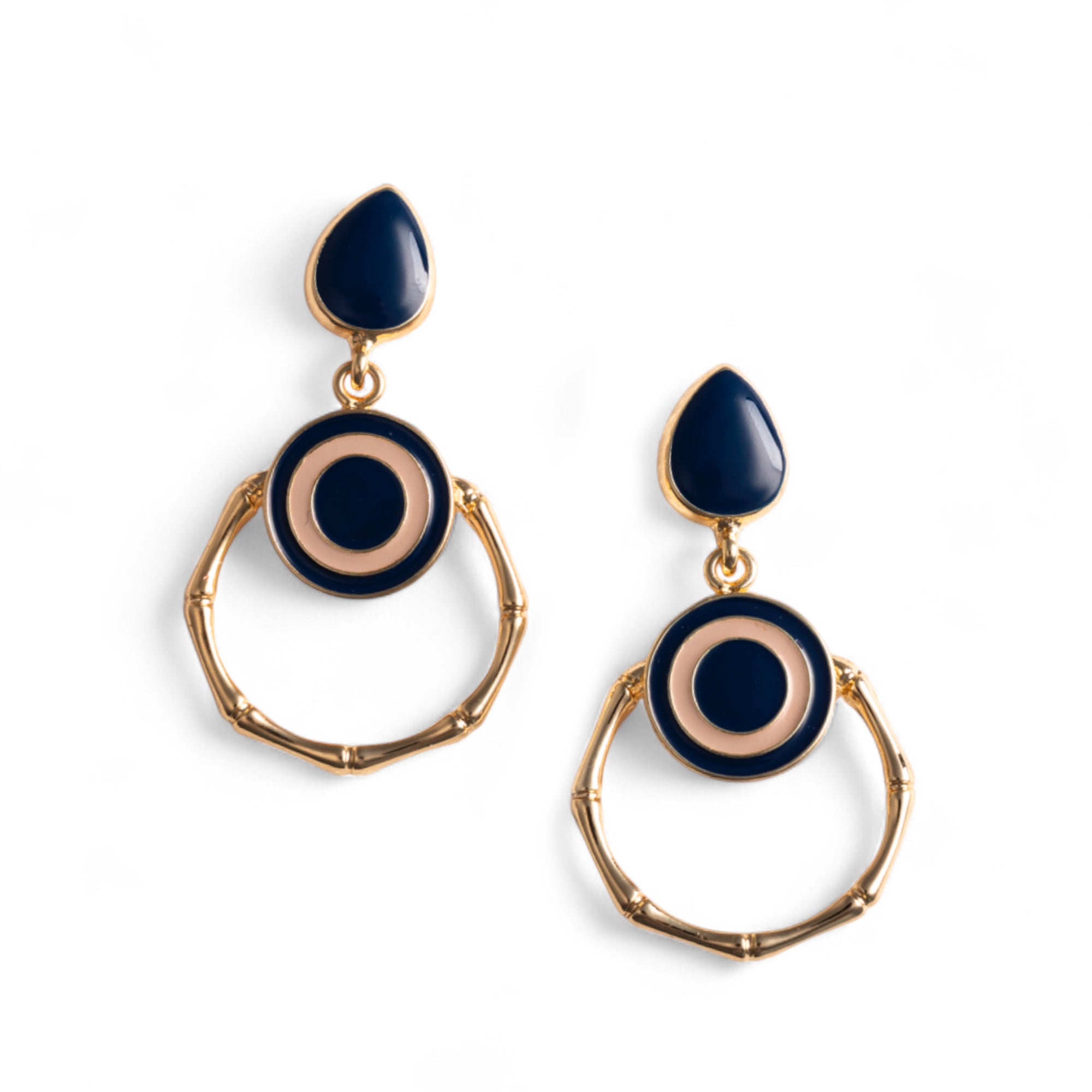 Orecchini pendenti in metallo design occhio greco, smaltati tono blu - Mya Accessories