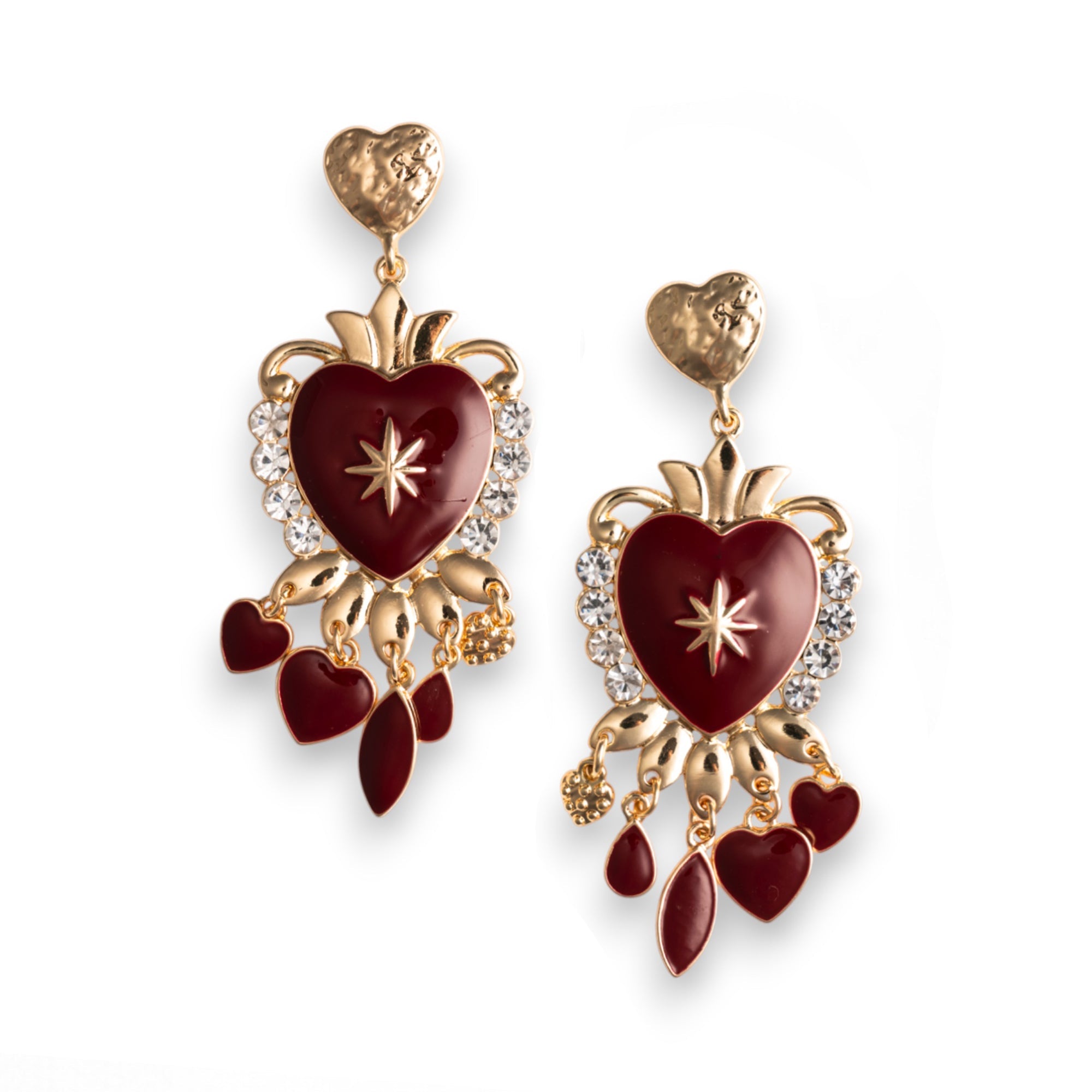 Orecchini pendenti in metallo con cuore sacro smaltato rosso - Mya Accessories