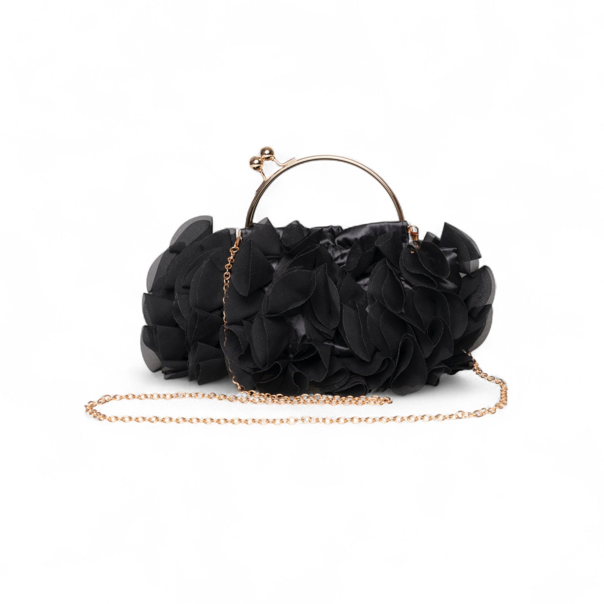 Borsa clutch in tulle nero con manico in metallo - Mya Accessories