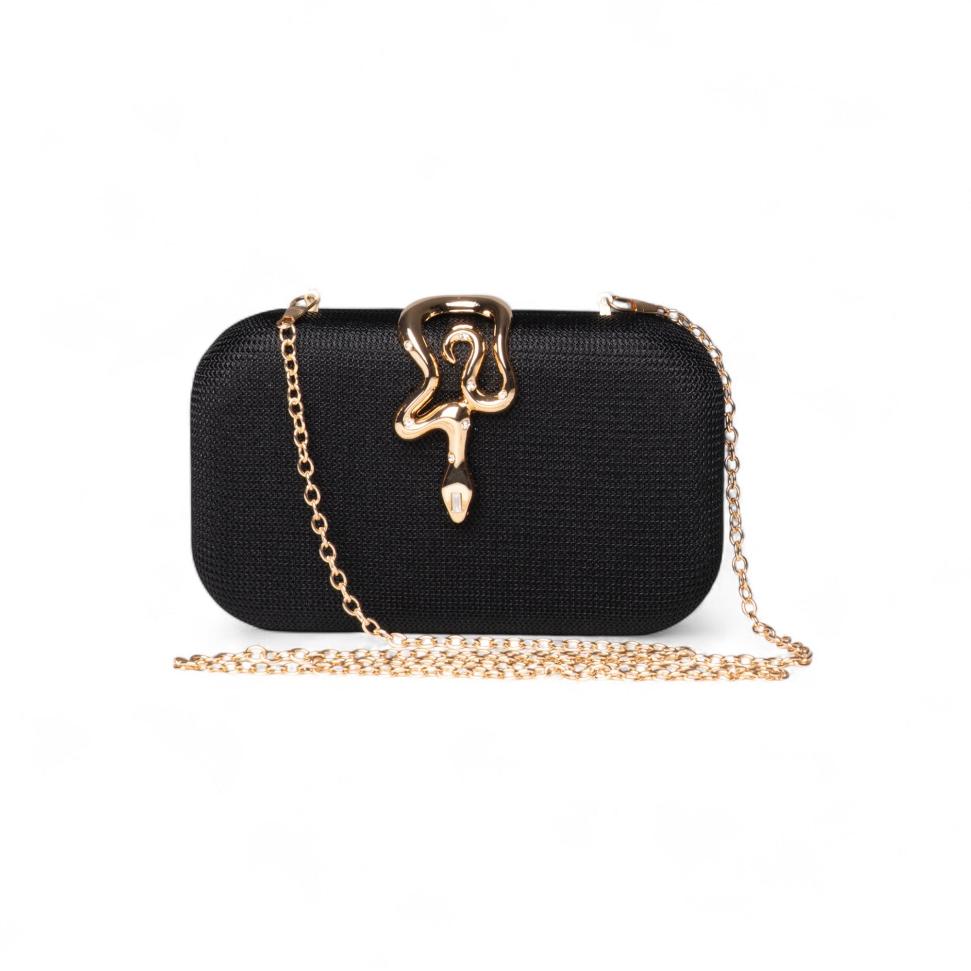 Borsa in tessuto nero con chiusura a serpente in metallo - Mya Accessories