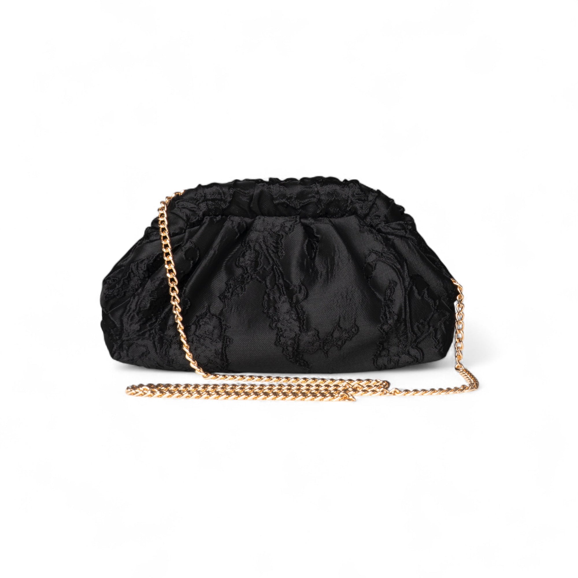 Borsa clutch in tessuto nero in tessuto nero con ricami a rilievo - Mya Accessories