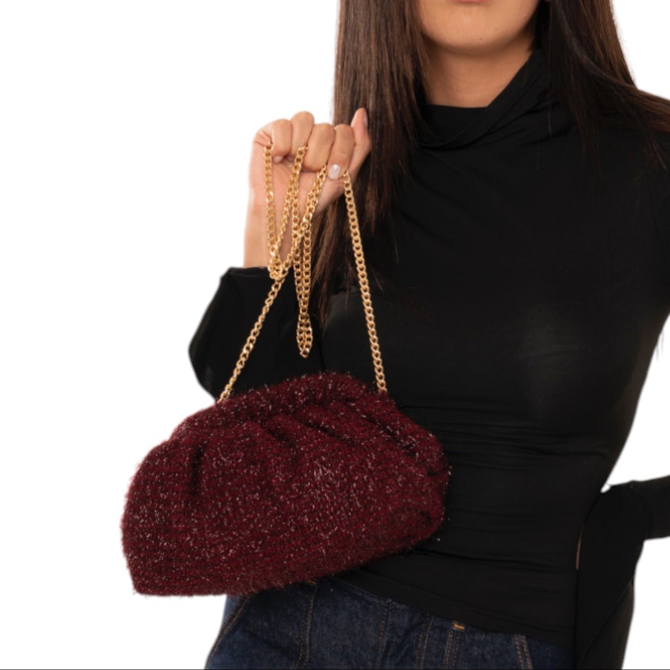 Borsa clutch in tessuto morbido bordeaux - Mya Accessories