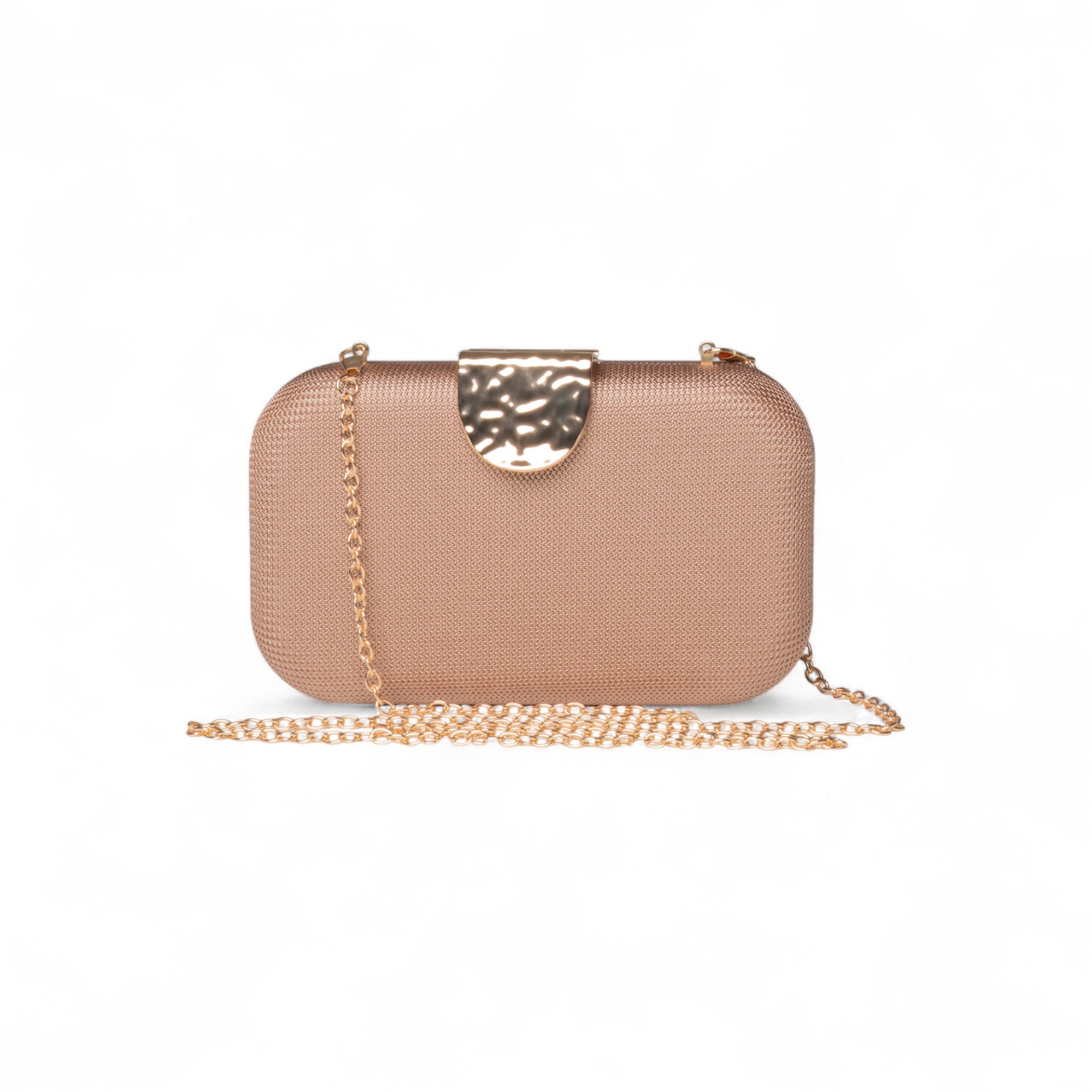 Borsa in tessuto beige rigida, chiusura con placchetta in metallo - Mya Accessories