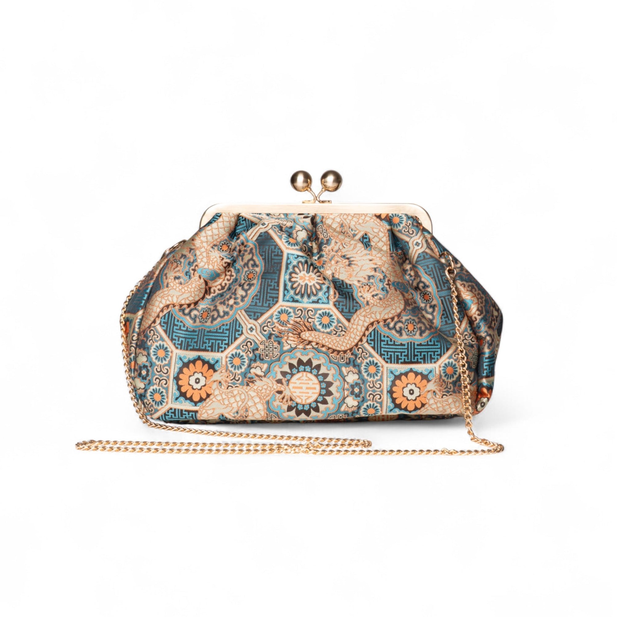 Borsa a caramella in tessuto con stampa tono beige/azzurro - Mya Accessories