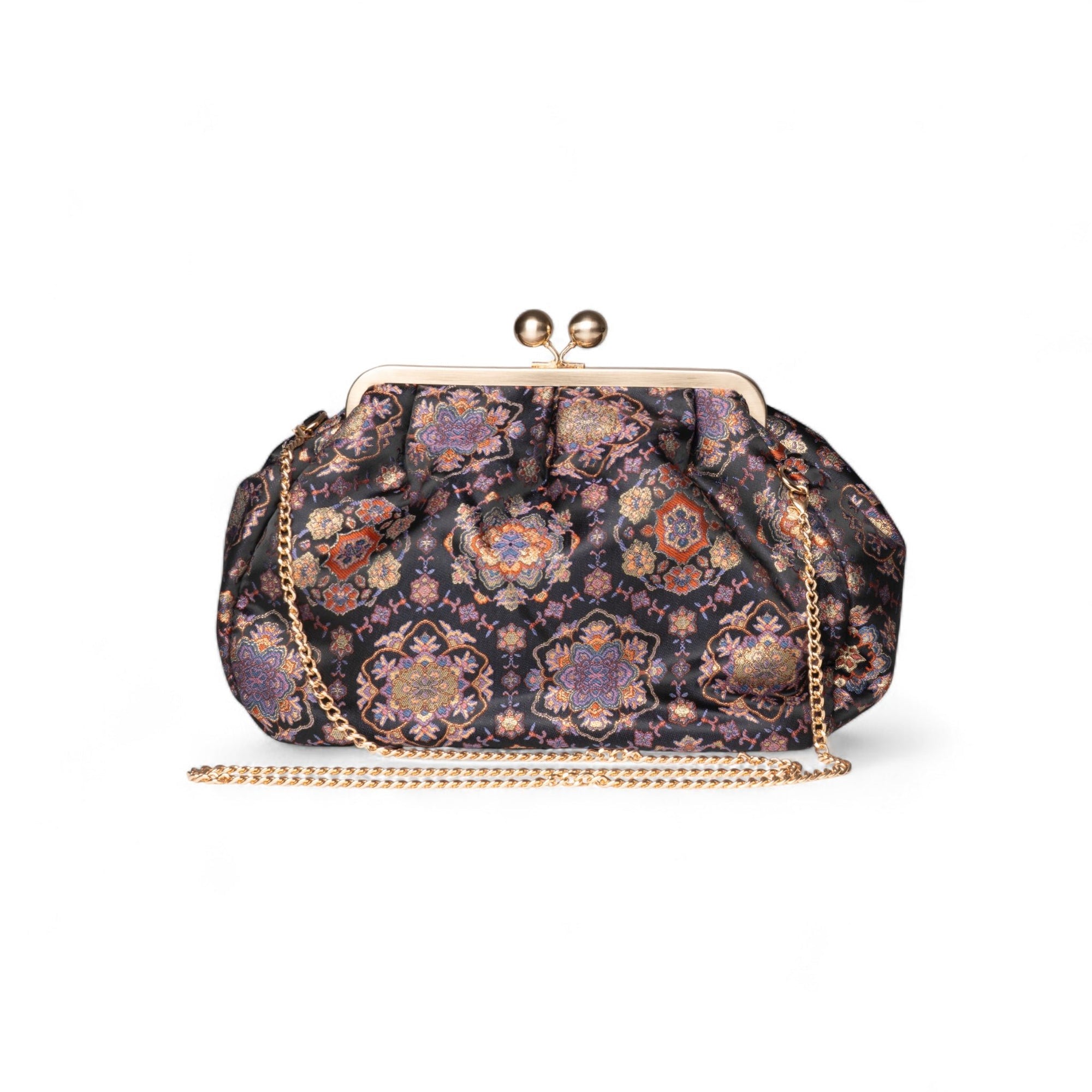 Borsa a caramella in tessuto con stampa tono viola - Mya Accessories