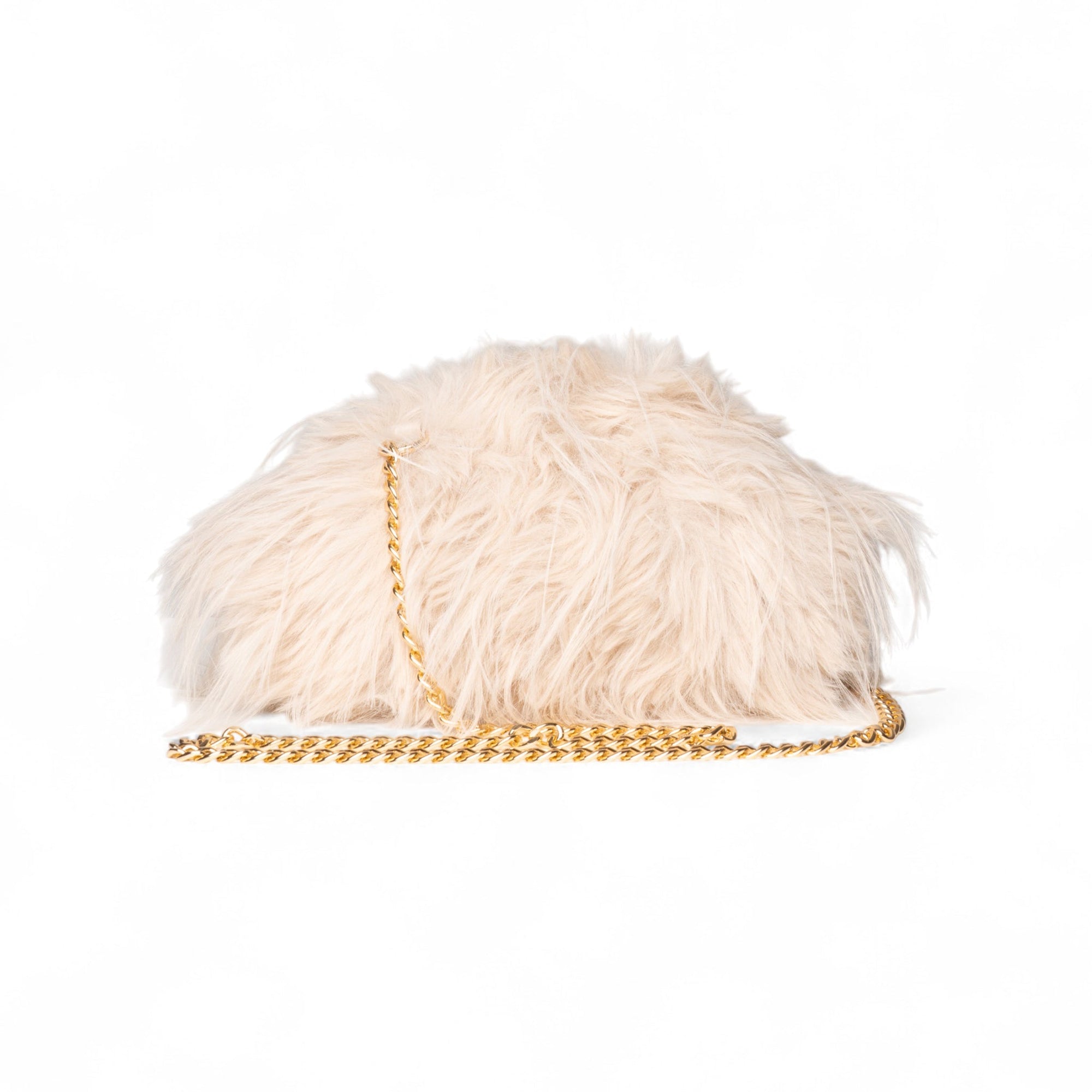 Borsa clutch a pelo lungo morbida beige - Mya Accessories