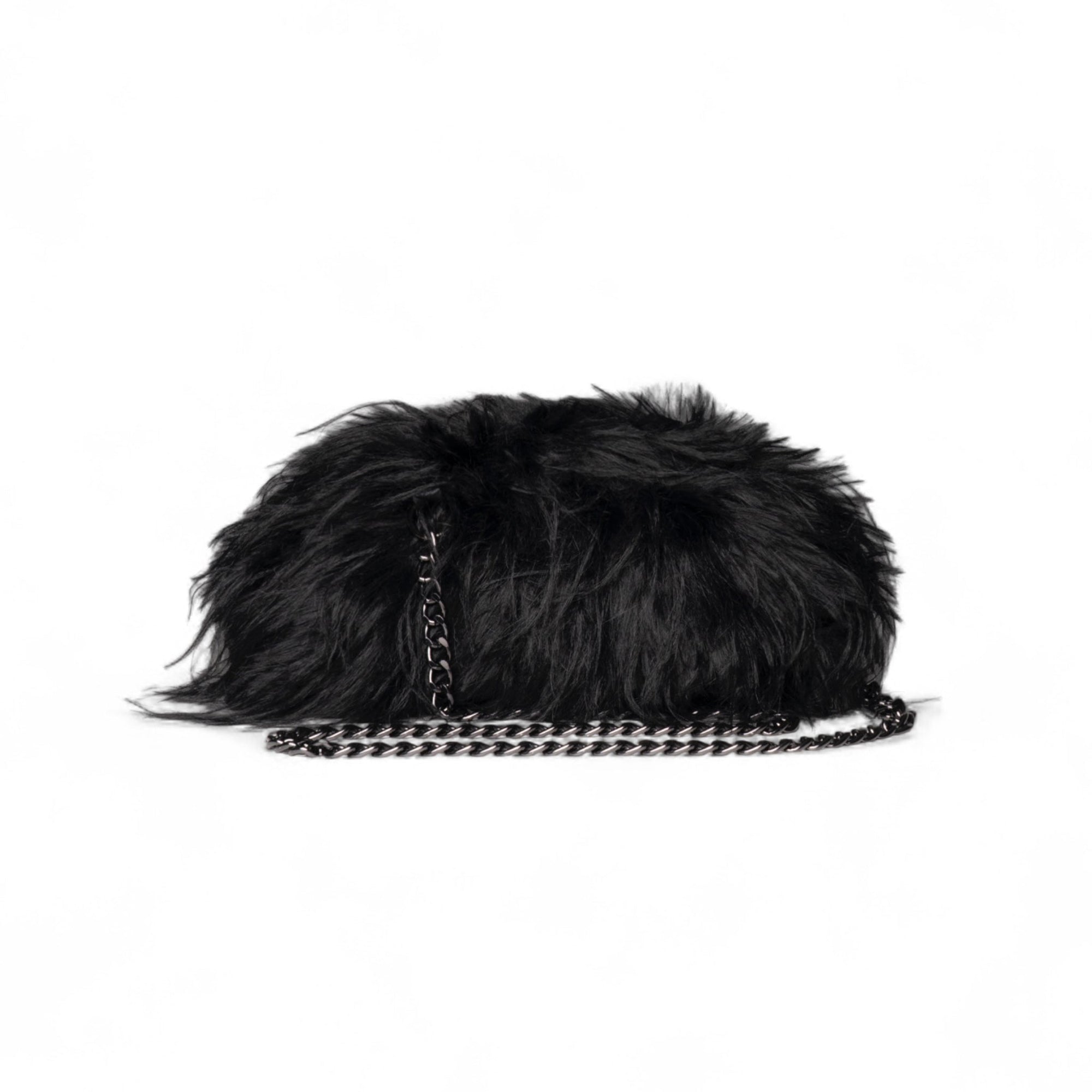 Borsa clutch a pelo lungo morbida nera - Mya Accessories