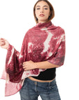 Sciarpa in cotone a fantasia tono magenta con brillantini oro - Mya Accessories