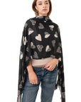 Sciarpa in cotone nera con stampa a cuori animalier - Mya Accessories