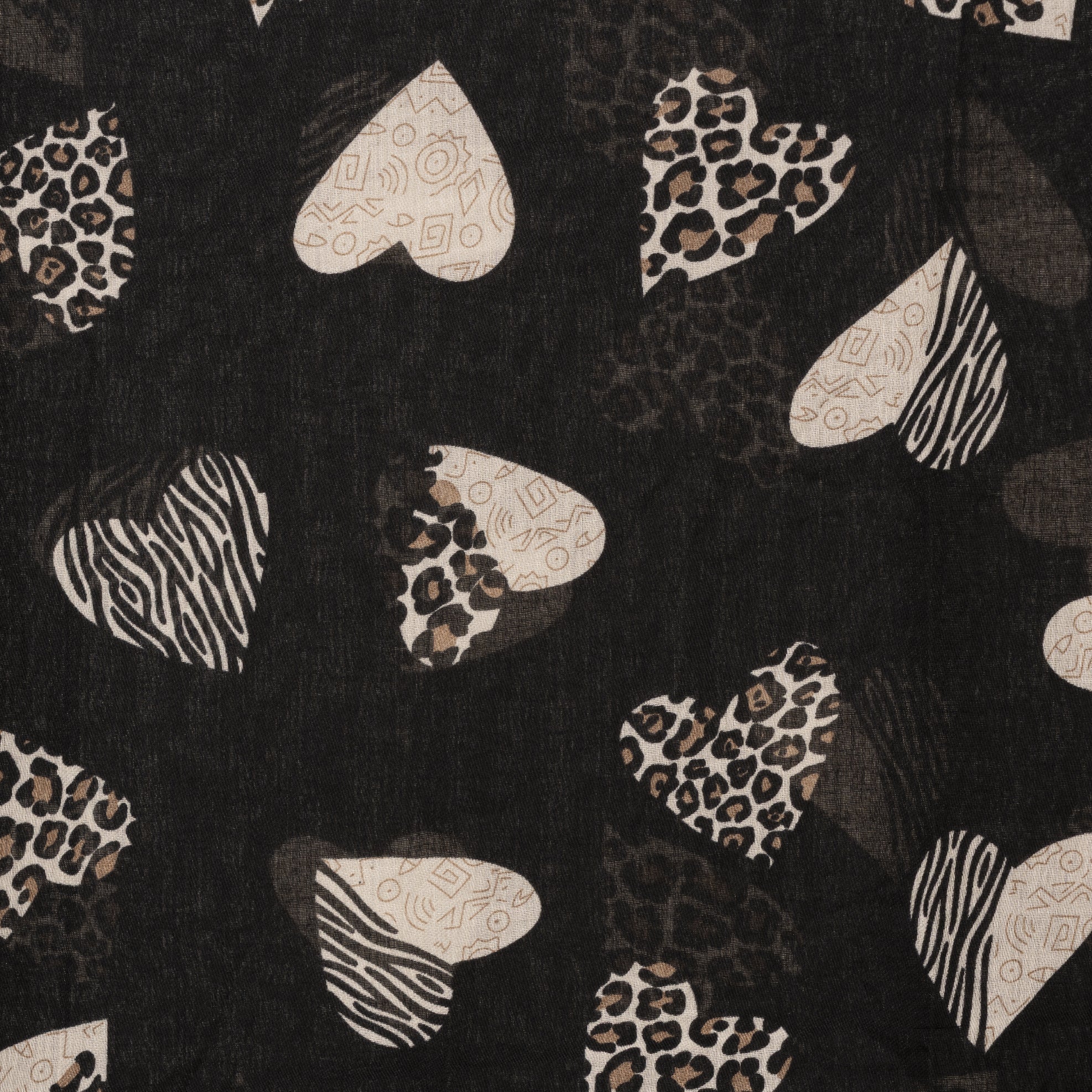 Sciarpa in cotone nera con stampa a cuori animalier - Mya Accessories