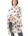Sciarpa in cotone bianca con stampa a cuori animalier - Mya Accessories