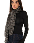 Sciarpa in cotone nera con stampa a foglioline bianche ed oro - Mya Accessories