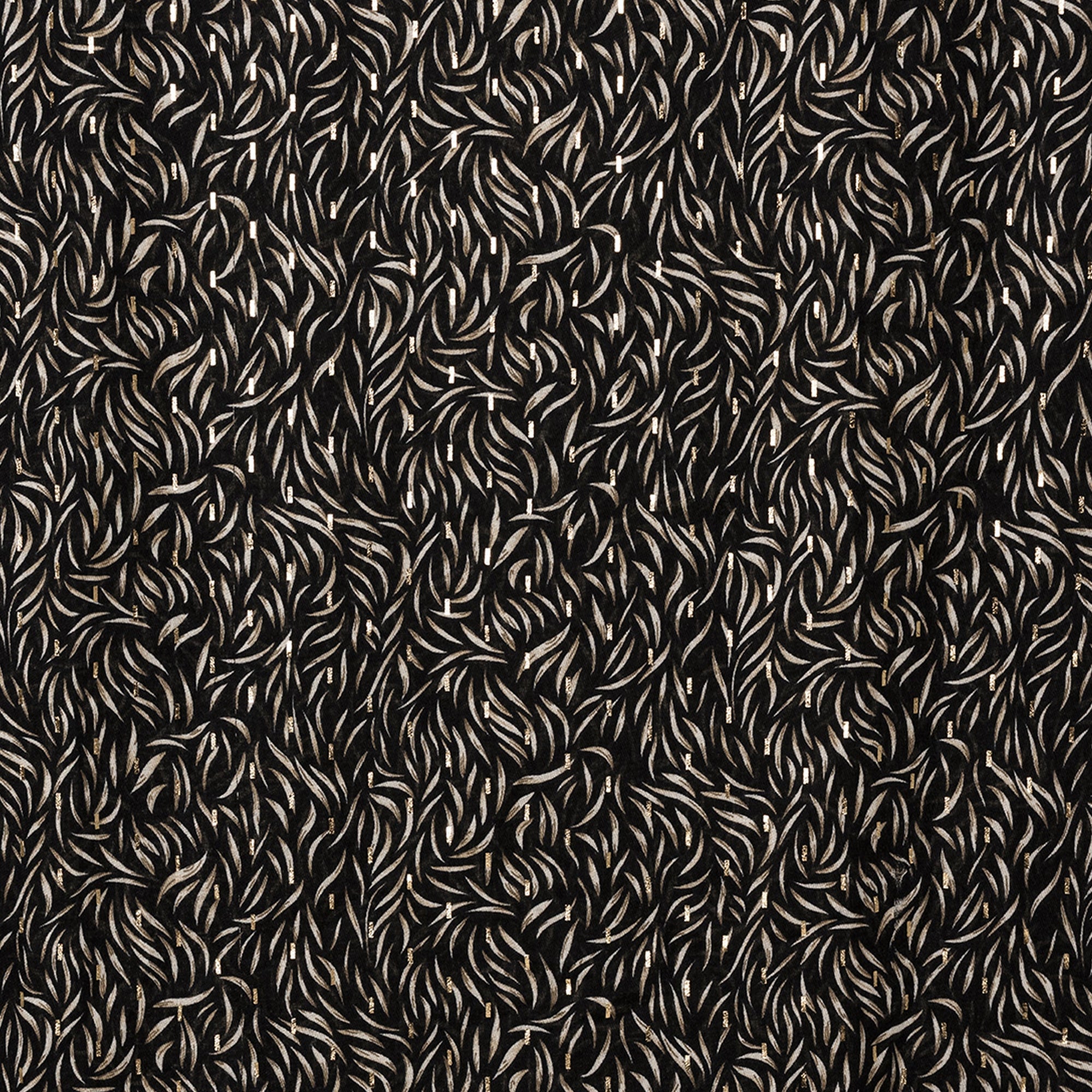 Sciarpa in cotone nera con stampa a foglioline bianche ed oro - Mya Accessories