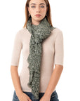 Sciarpa in cotone verde con stampa a foglioline bianche ed oro - Mya Accessories