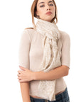 Sciarpa in cotone beige con stampa a foglioline marroni ed oro - Mya Accessories