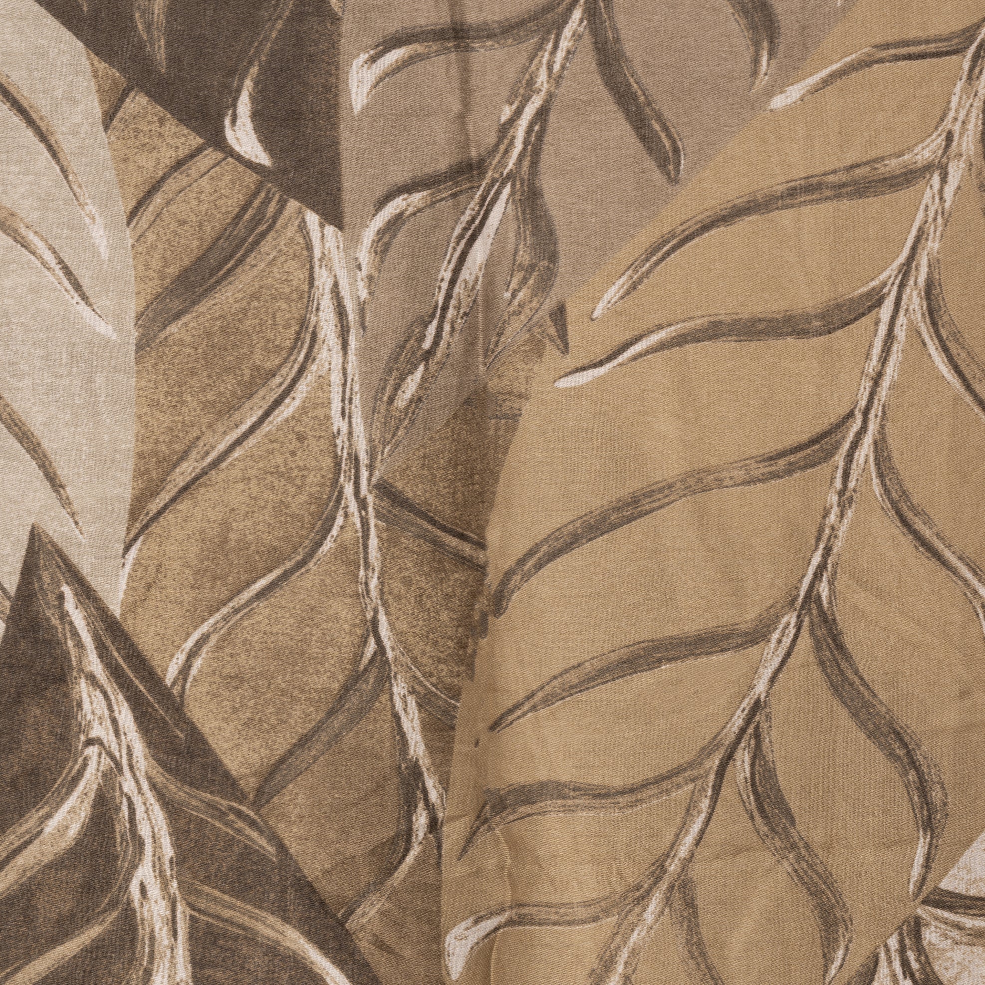 Sciarpa in cotone con stampa a foglie tono beige e fango - Mya Accessories