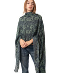 Sciarpa in cotone verde con stampa a ricamo nera - Mya Accessories