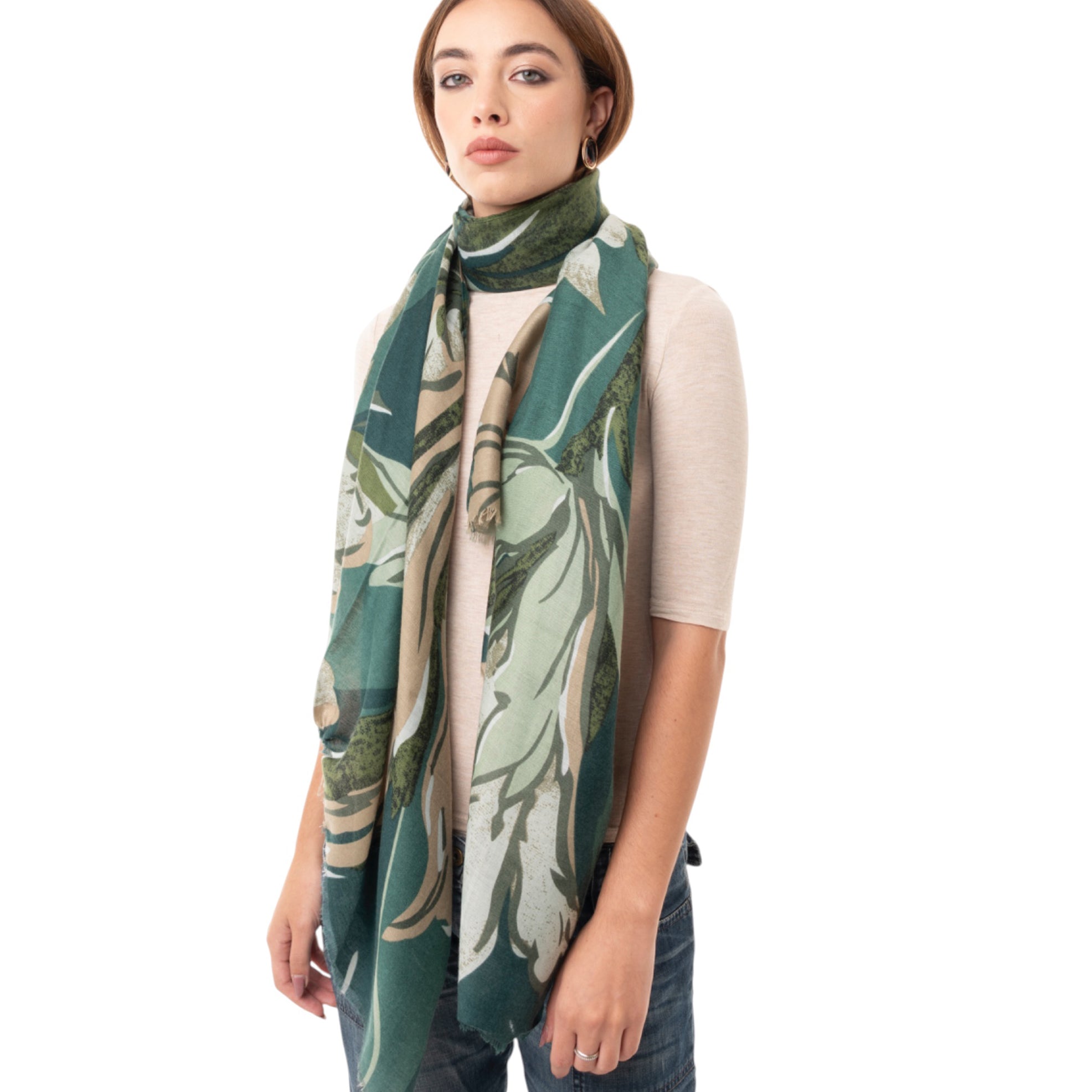 Sciarpa in cotone verde con stampa floreale - Mya Accessories