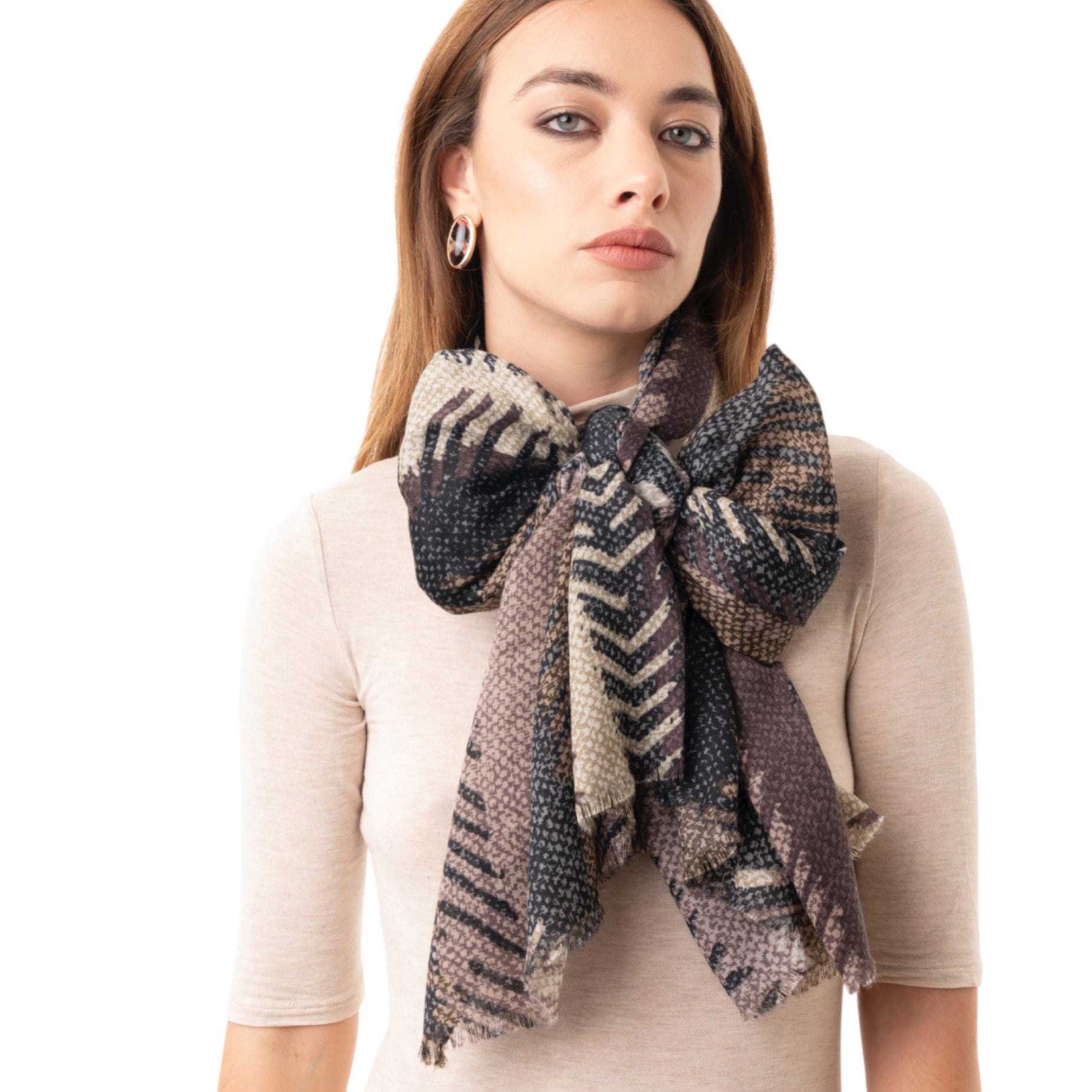 Sciarpa in cotone con stampa tono beige e viola - Mya Accessories