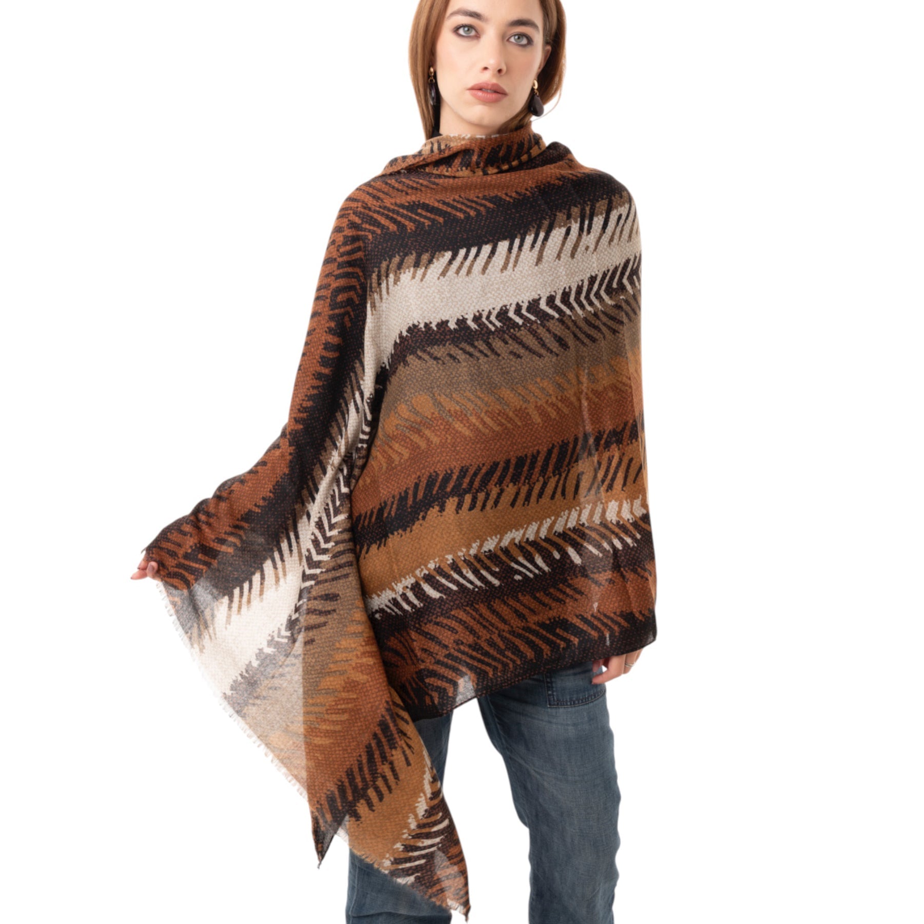 Sciarpa in cotone con stampa tono caramello e beige - Mya Accessories