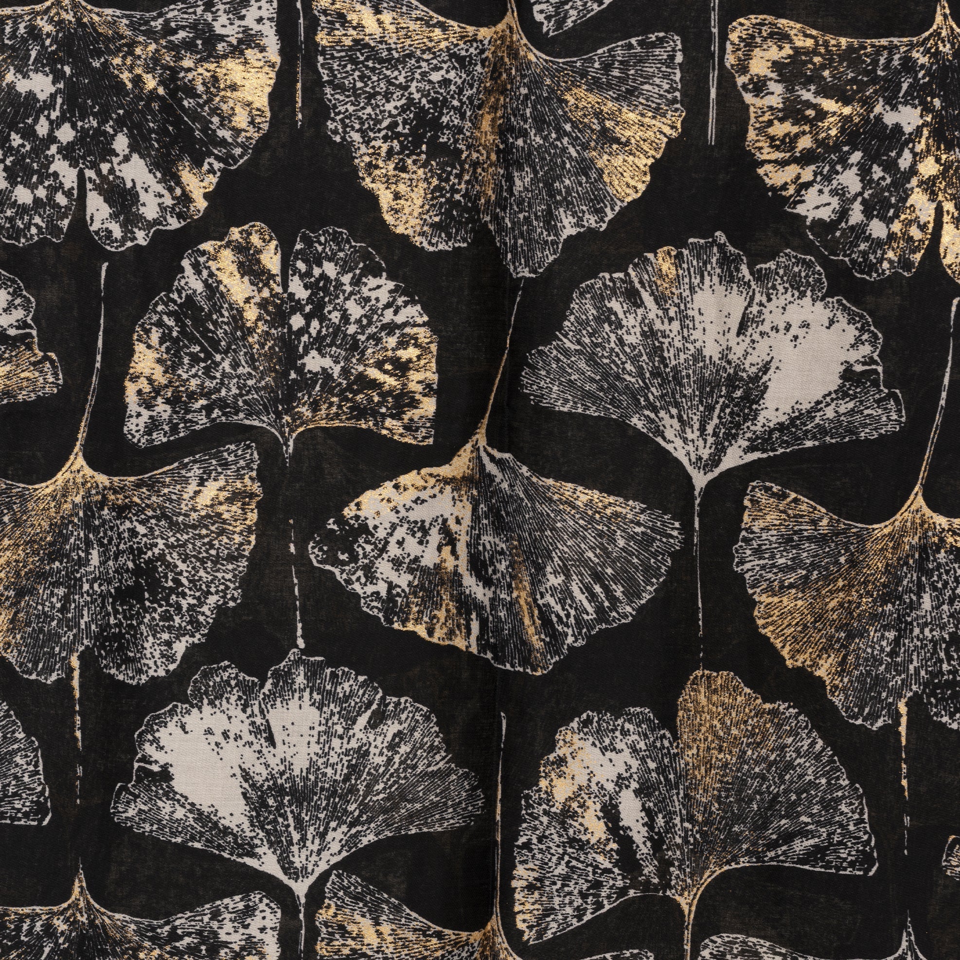 Sciarpa in cotone nera con stampa a fiore bianca ed oro - Mya Accessories