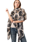 Sciarpa in cotone beige con stampa a fiore nera ed oro - Mya Accessories