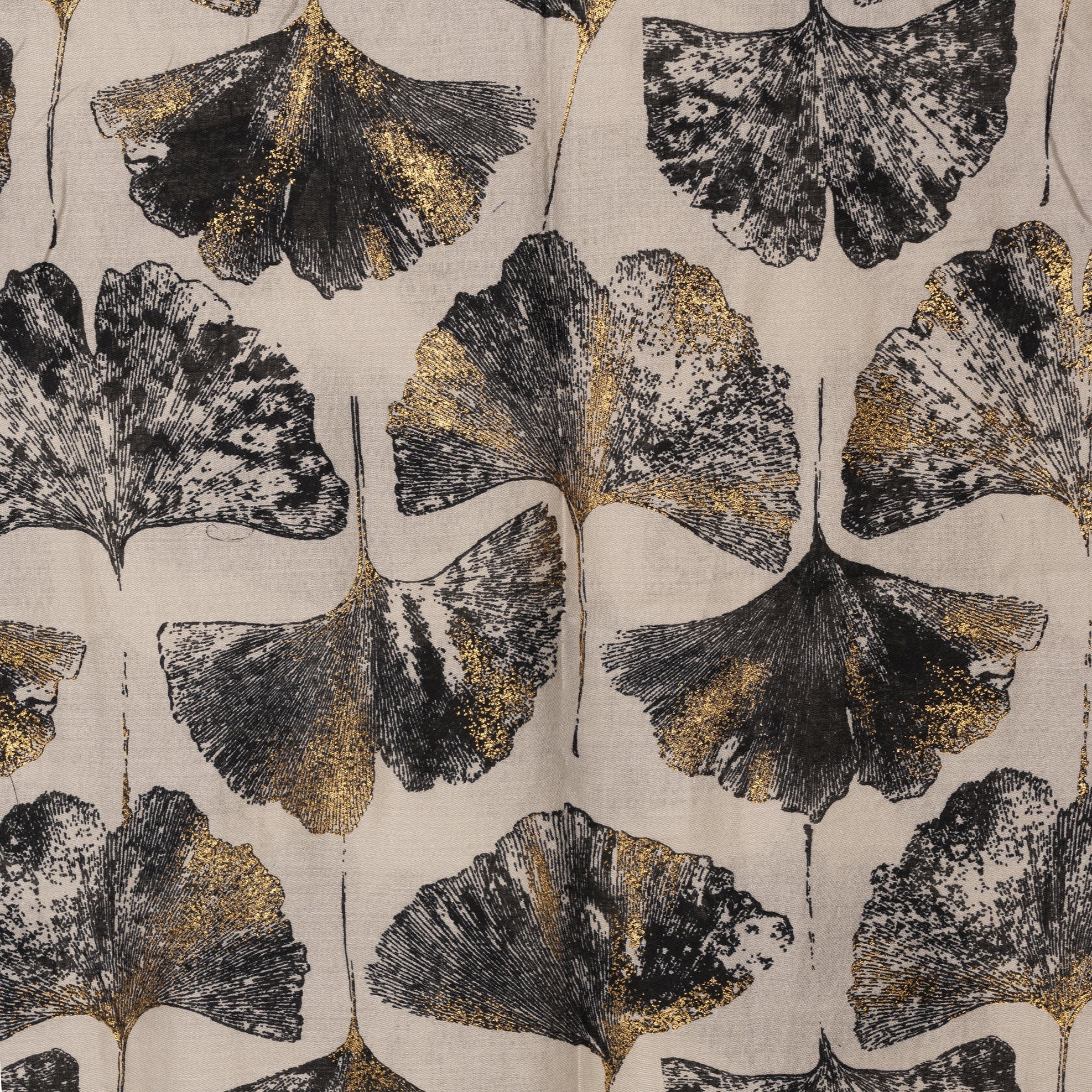 Sciarpa in cotone beige con stampa a fiore nera ed oro - Mya Accessories