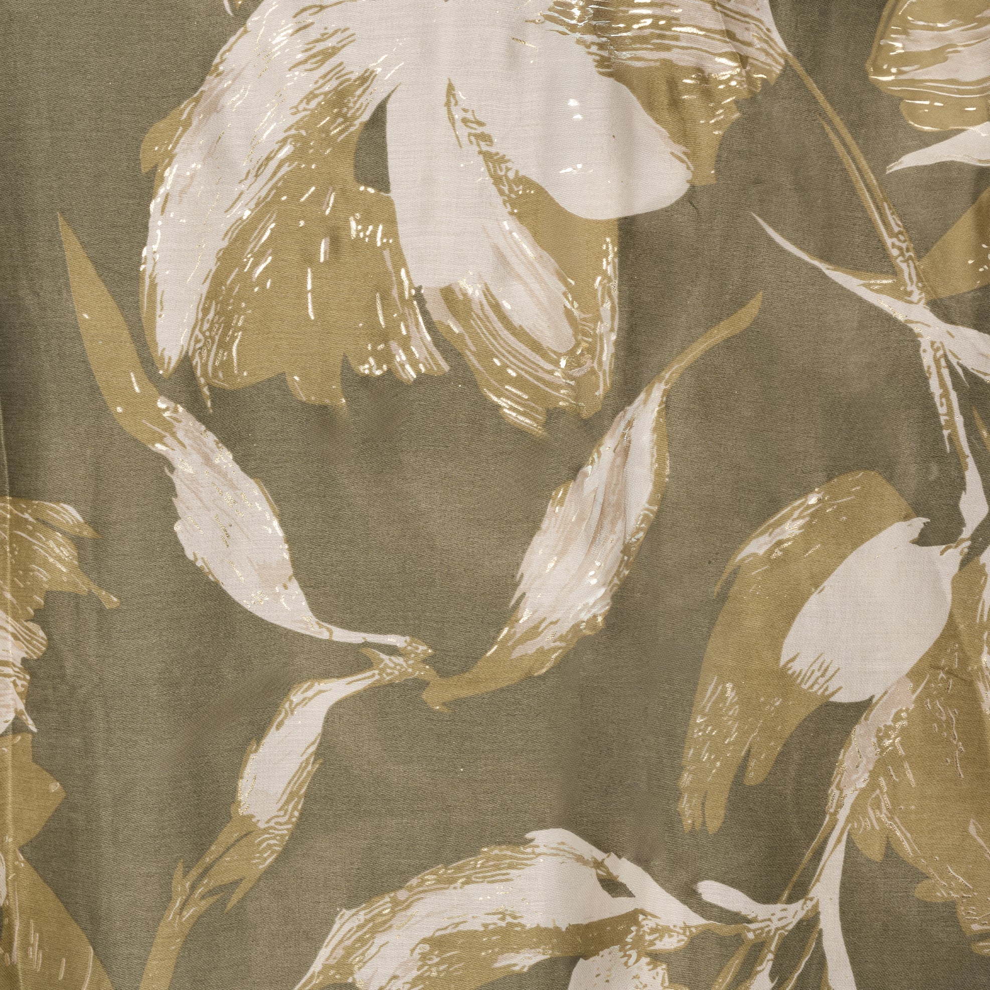 Sciarpa in cotone verde con stampa a fiori verde e beige - Mya Accessories