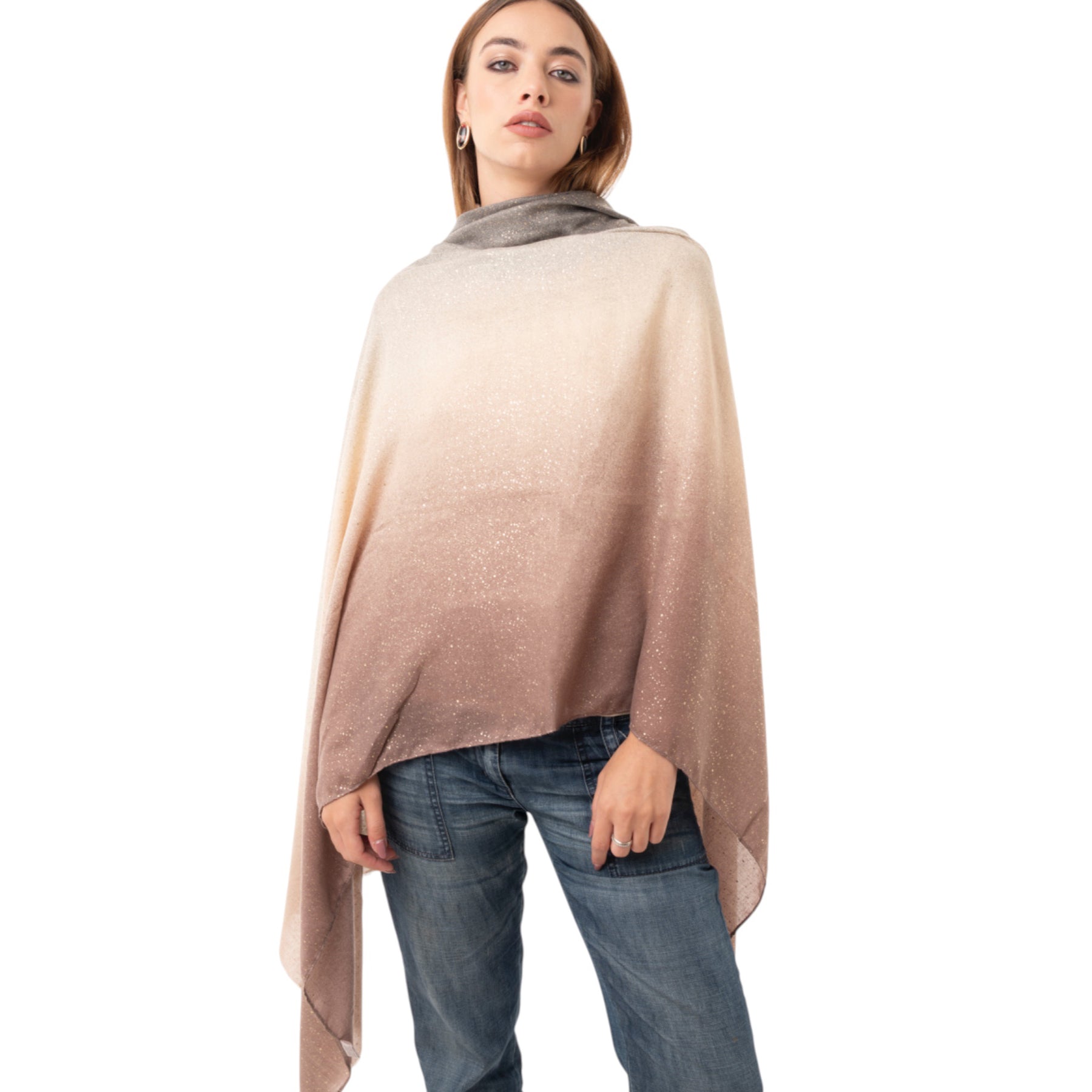 Sciarpa in cotone con stampa sfumata sui toni del rosa con glitter - Mya Accessories