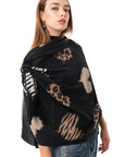 Sciarpa in lana nera con stampa a cuori animalier - Mya Accessories