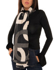 Sciarpa in lana nera con stampa geometrica bianca - Mya Accessories