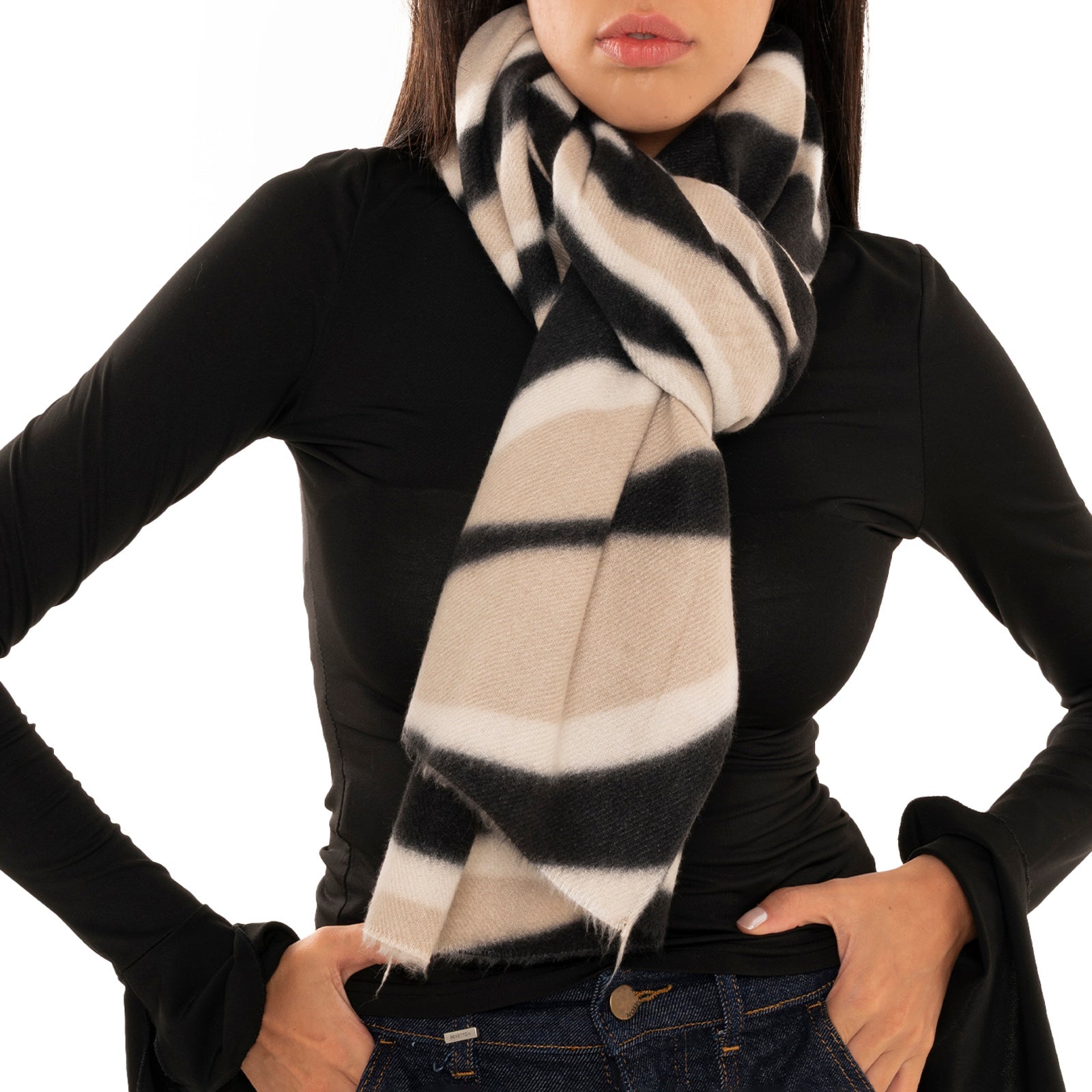 Sciarpa in lana con stampa beige e nera - Mya Accessories
